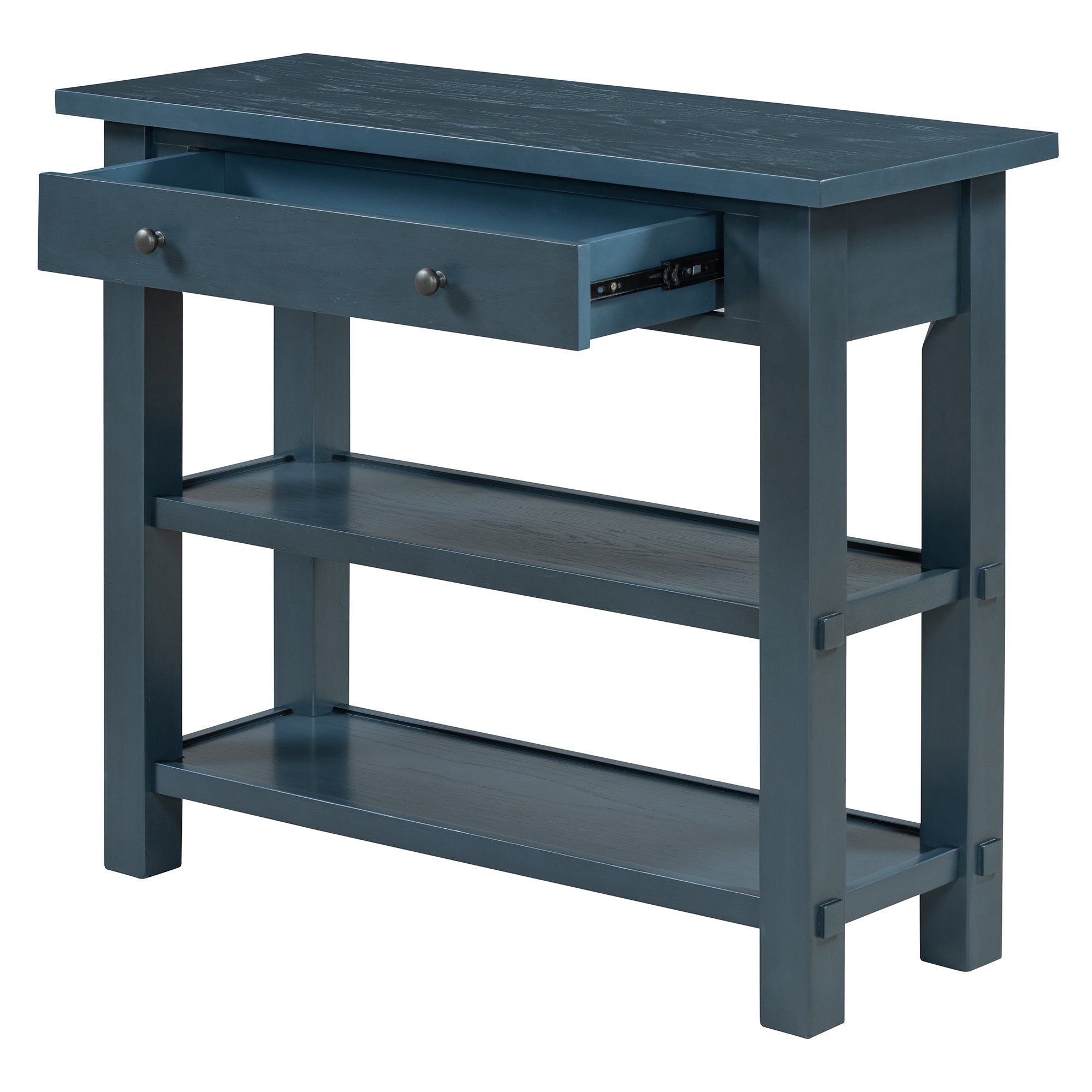 TREXM Retro Console Table with Drawer and Two Sturdy Shelves for Entryway, Living Room (Navy)