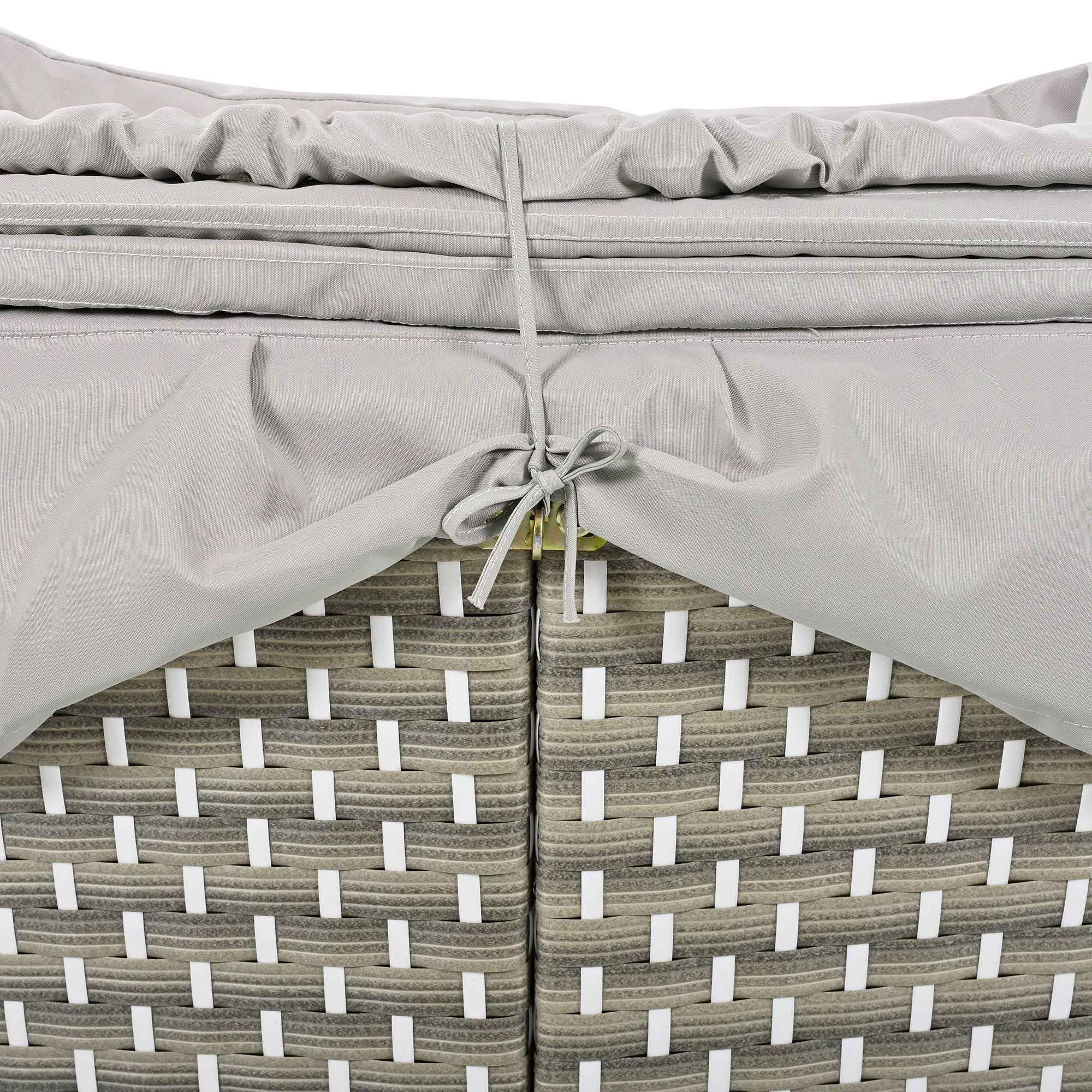 TOPMAX Patio Furniture Round Outdoor Sectional Sofa Set Rattan Daybed Two-Tone Weave Sunbed with Retractable Canopy, Separate Seating and Removable Cushion, Gray