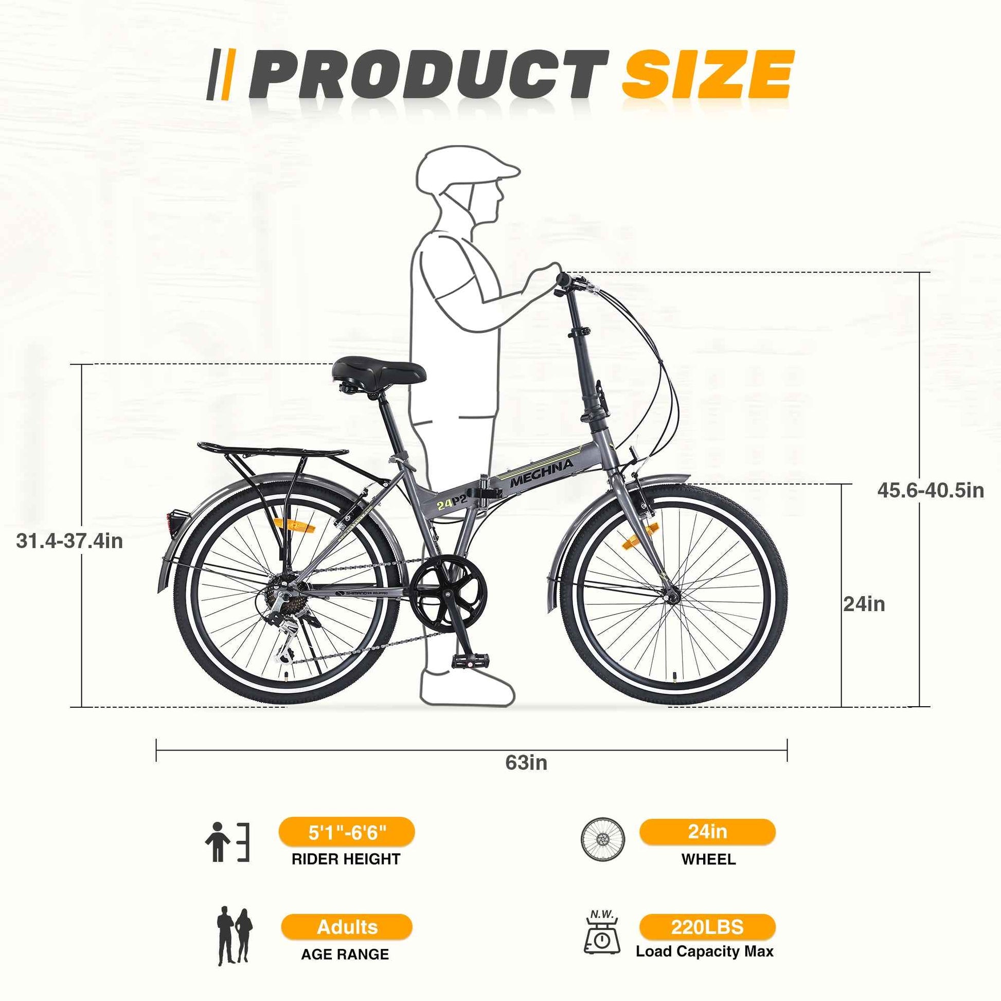 24' Folding City Bike Steel Frame 7 Speed Folding Bike