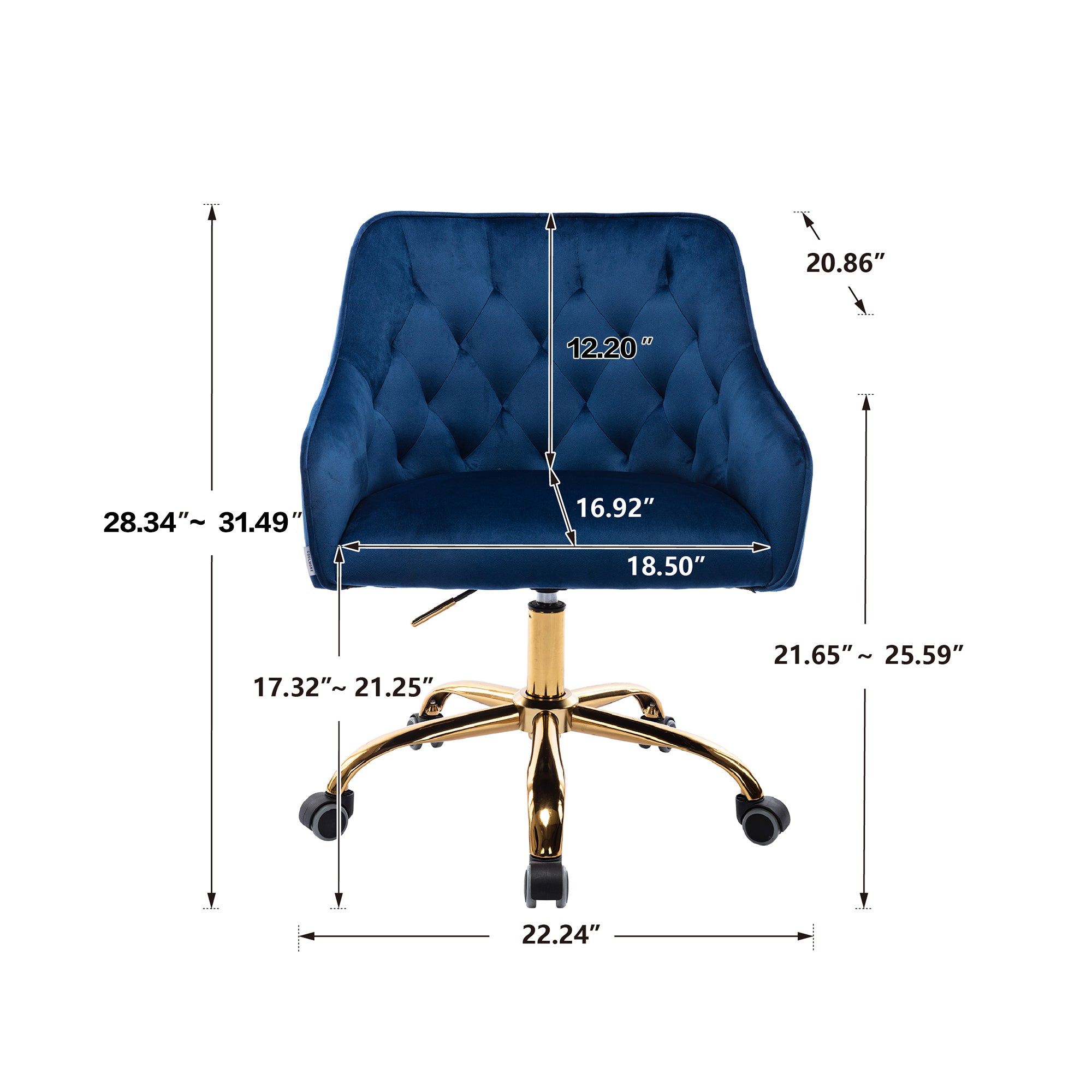 COOLMORE Velvet Home Office Desk Chair, Modern Cute Computer Chair, Wheels Swivel Height Adjustable Swivel Task Chair for Home Office (Navy Velvet)