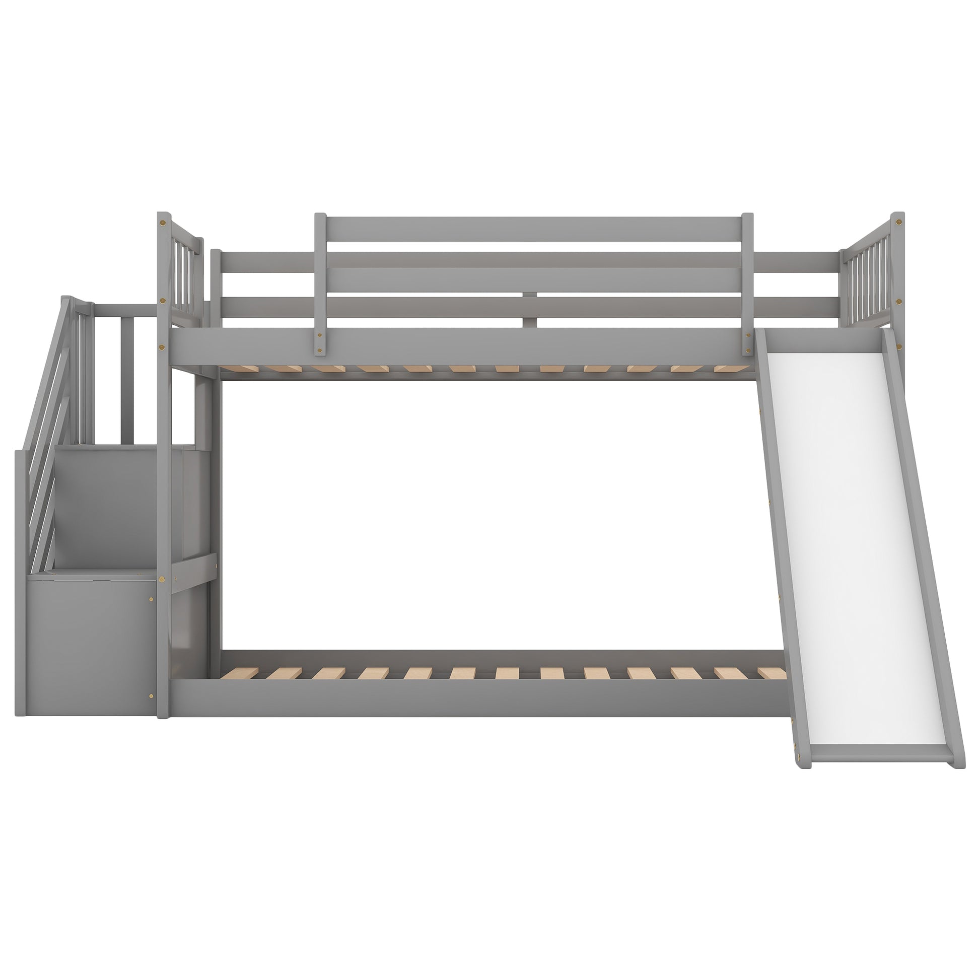 Twin over Twin Bunk Bed with Convertible Slide and Stairway, Gray - Abrihome
