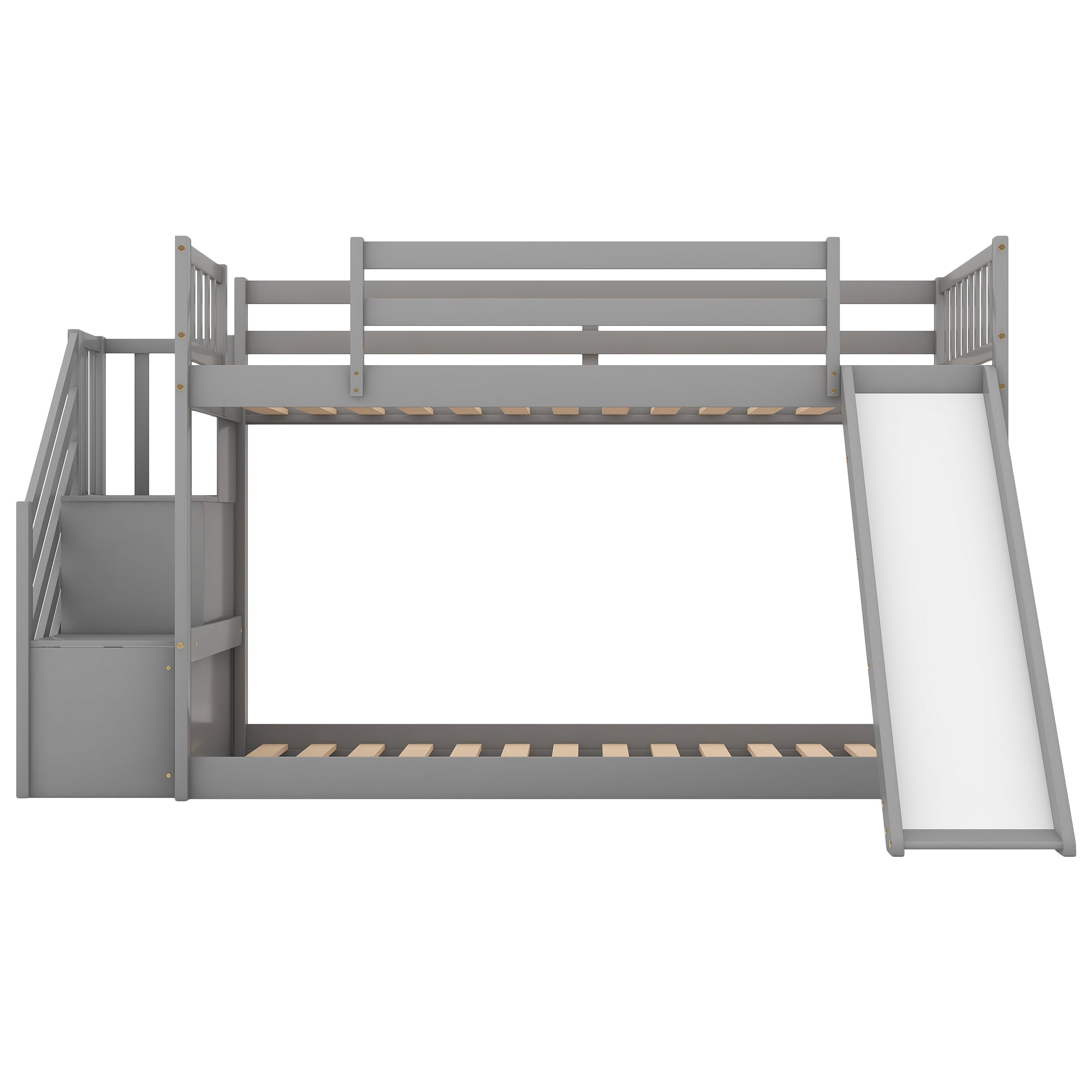 Twin over Twin Bunk Bed with Convertible Slide and Stairway, Gray