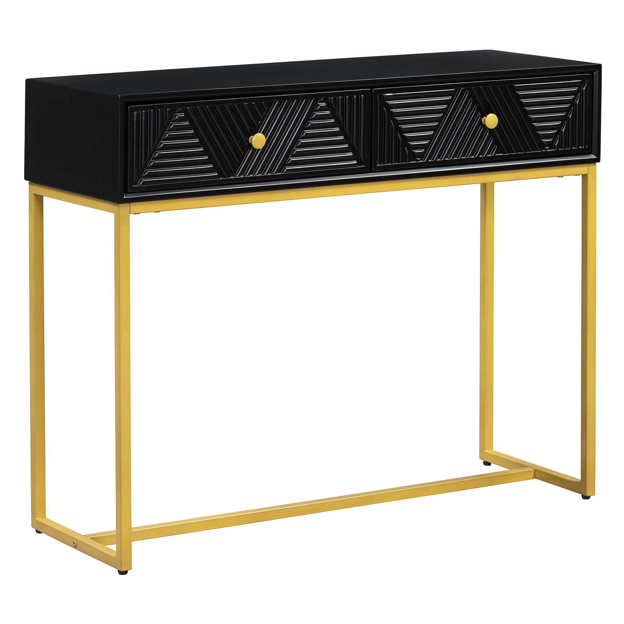 TREXM Modern Sleek Console Table Two Drawers with Stripe Design for Living Room and Entryway (Black)