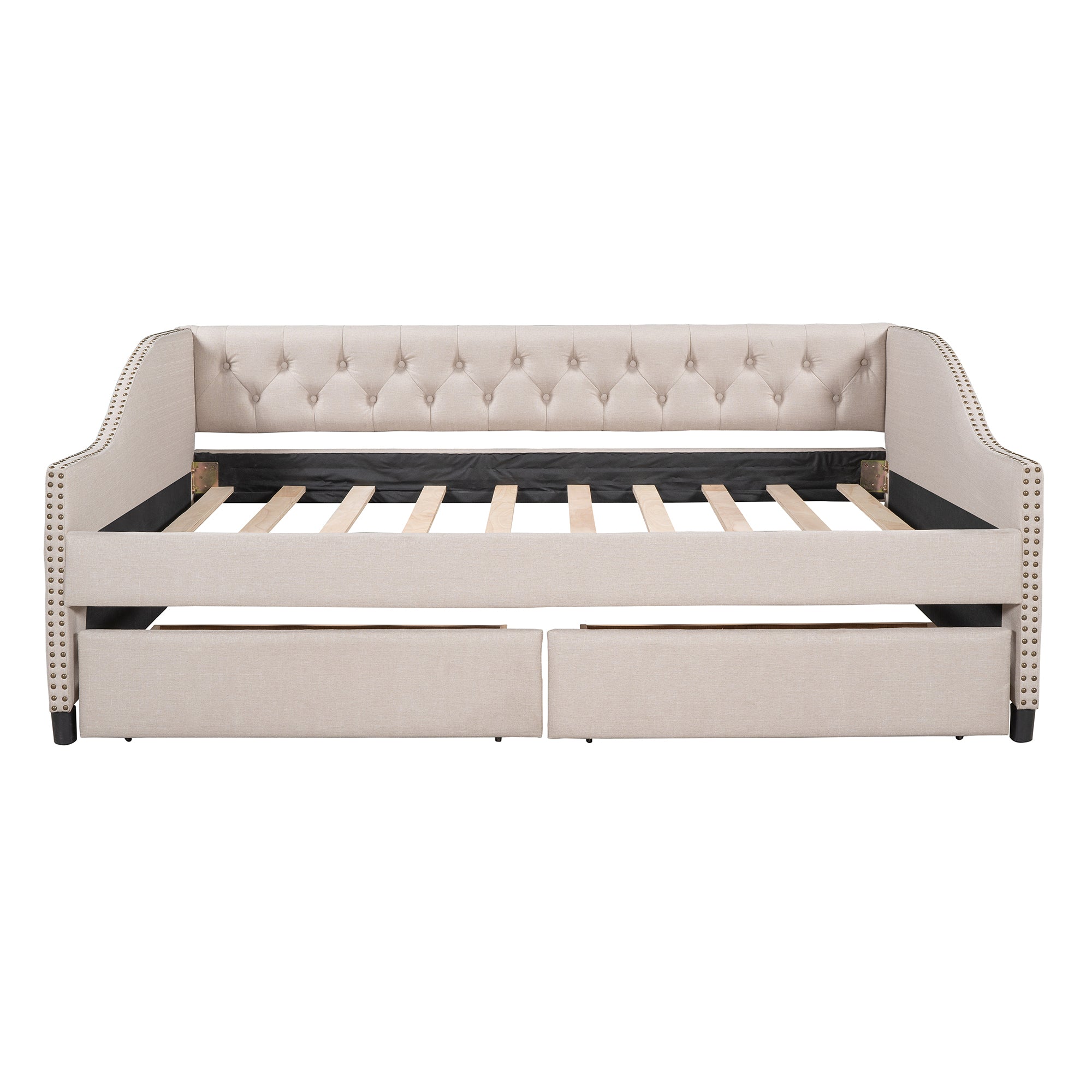 Upholstered daybed with Two Drawers, Wood Slat Support, Beige, Full Size(OLD SKU :LP001111AAA)