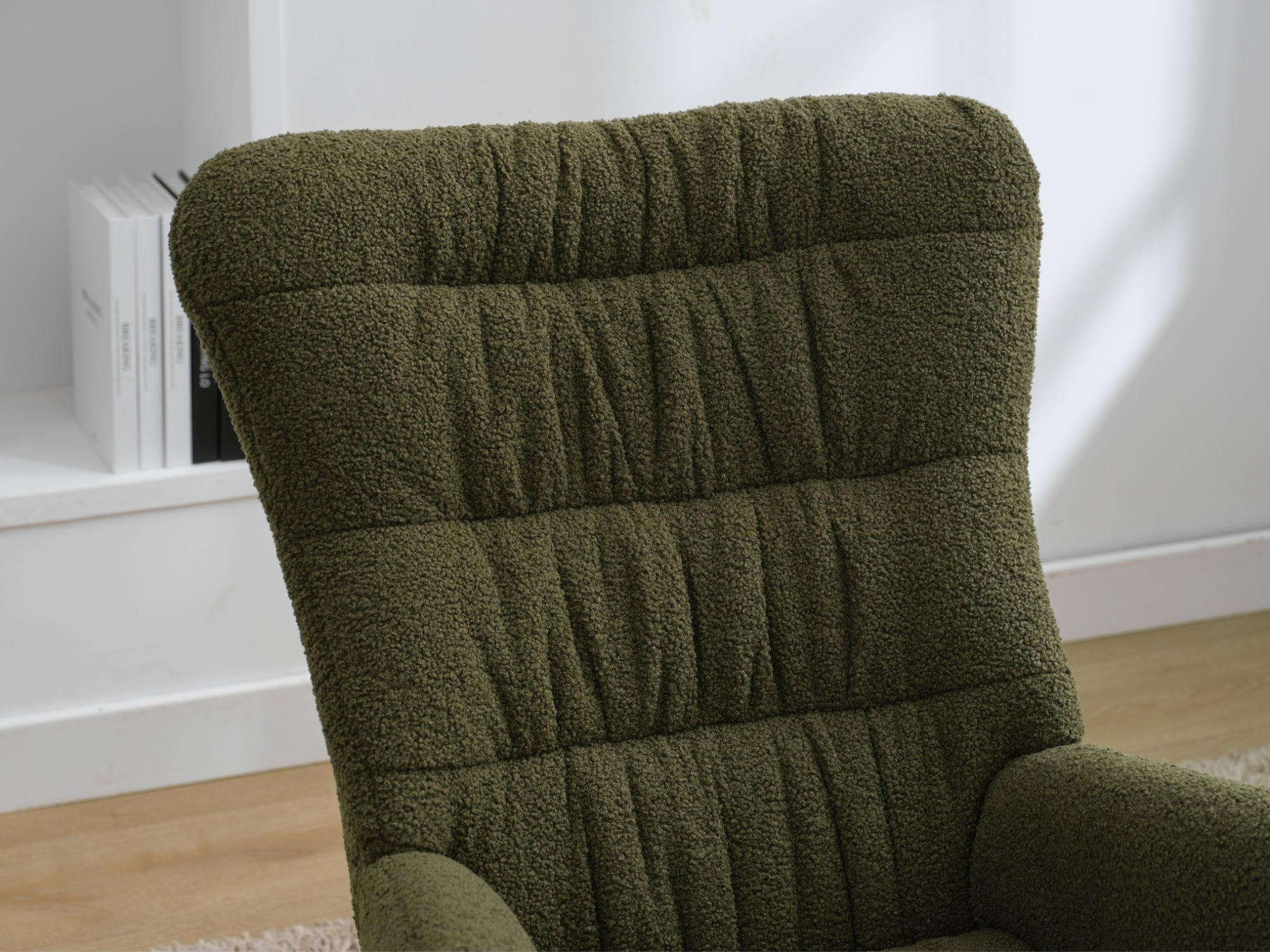 Nursery Rocking Chair, Teddy Upholstered Glider Rocker, Rocking Accent Chair with High Backrest, Comfy Rocking Accent Armchair for Living Room, Bedroom, Offices, DARK GREEN