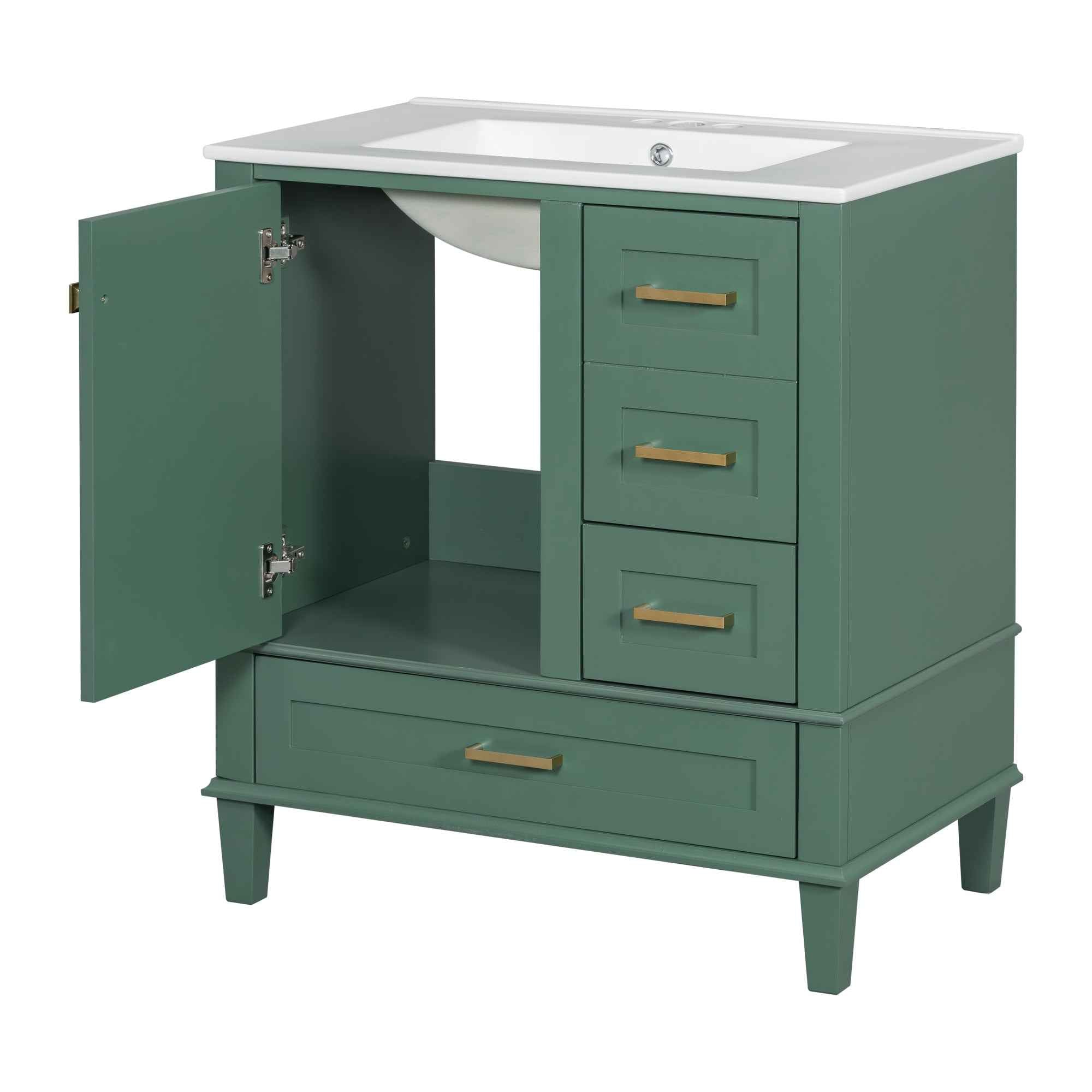 Modern Bathroom Vanity with Sink Combo Set, Solid Wood Frame, Green, 30 Inches