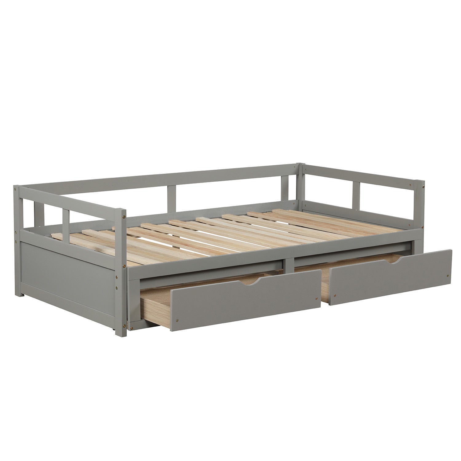 Wooden Daybed with Trundle Bed and Two Storage Drawers , Extendable Bed Daybed,Sofa Bed for Bedroom Living Room, Gray