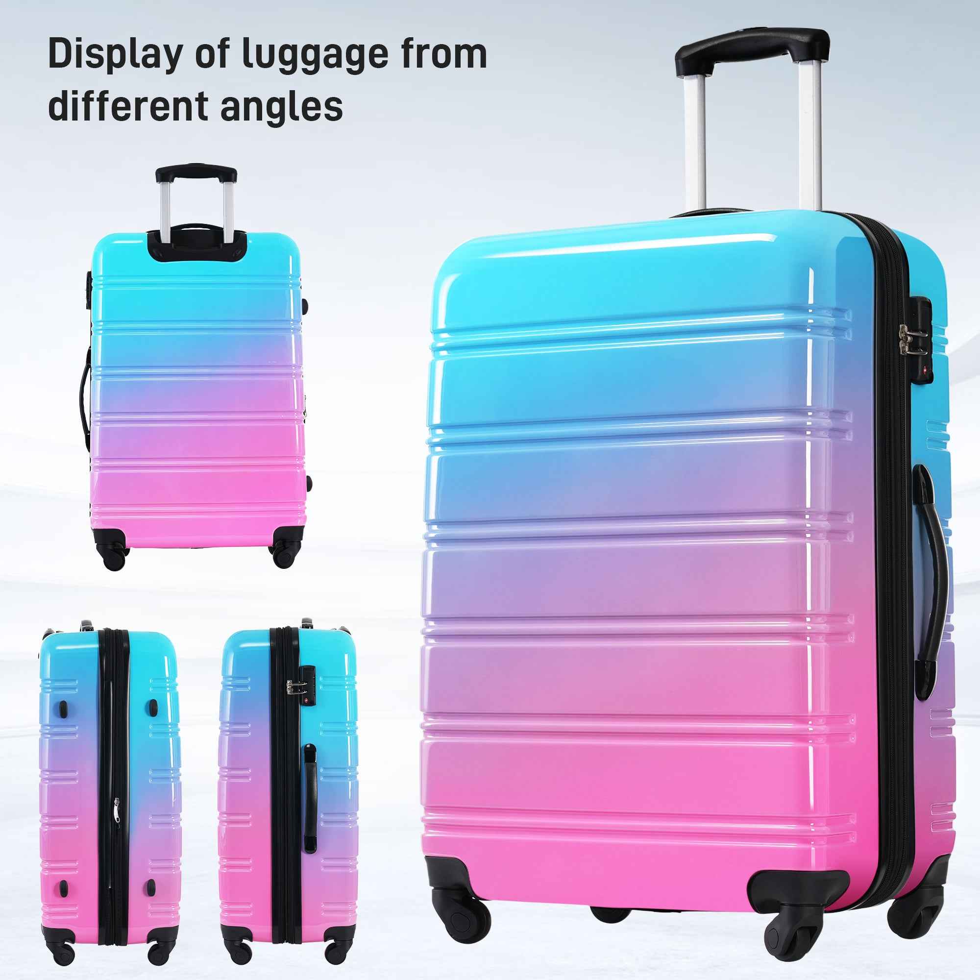 Gradient Color Expandable Hardshell Luggage Sets with Spinner Wheels and TSA Lock, Lightweight 20' 24' 28', Blue and Red