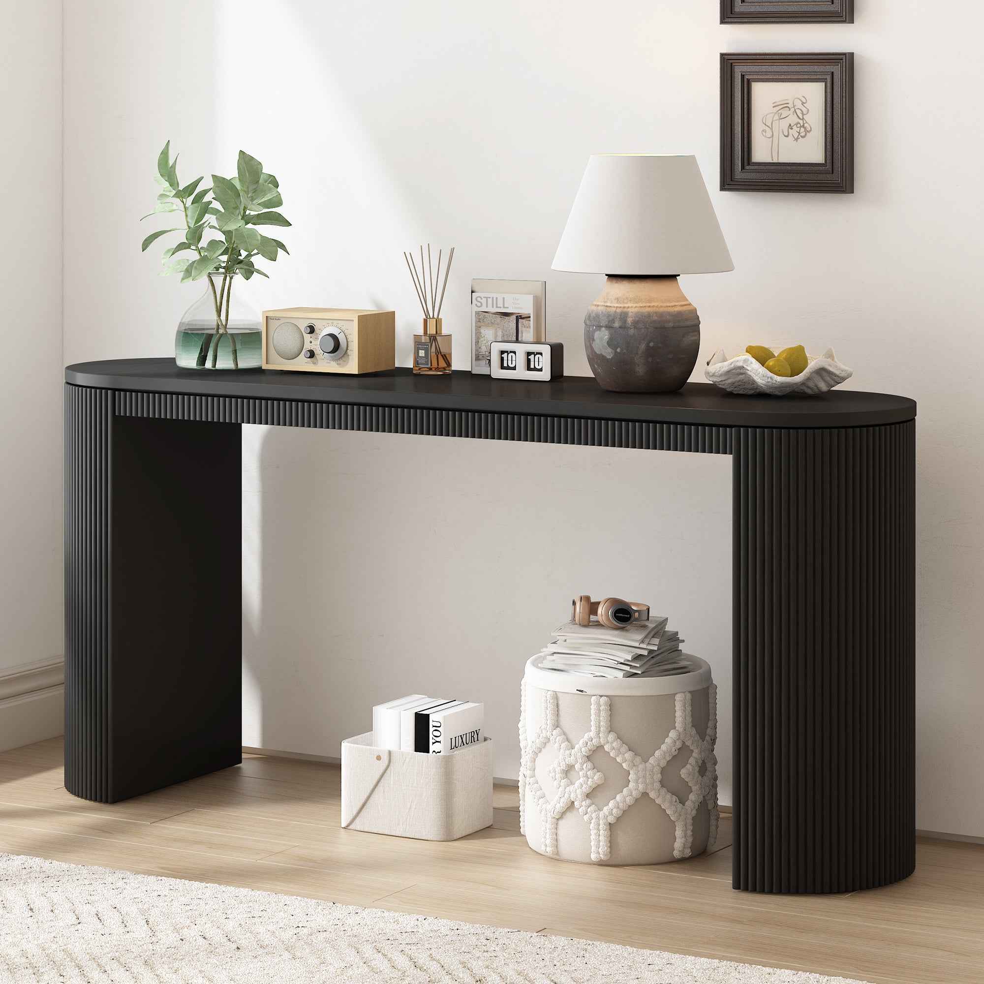 U_STYLE  Curved Design Console Table with Unique Vertical Stripe Design ,Suitable for Living Room,Study and Entrance
