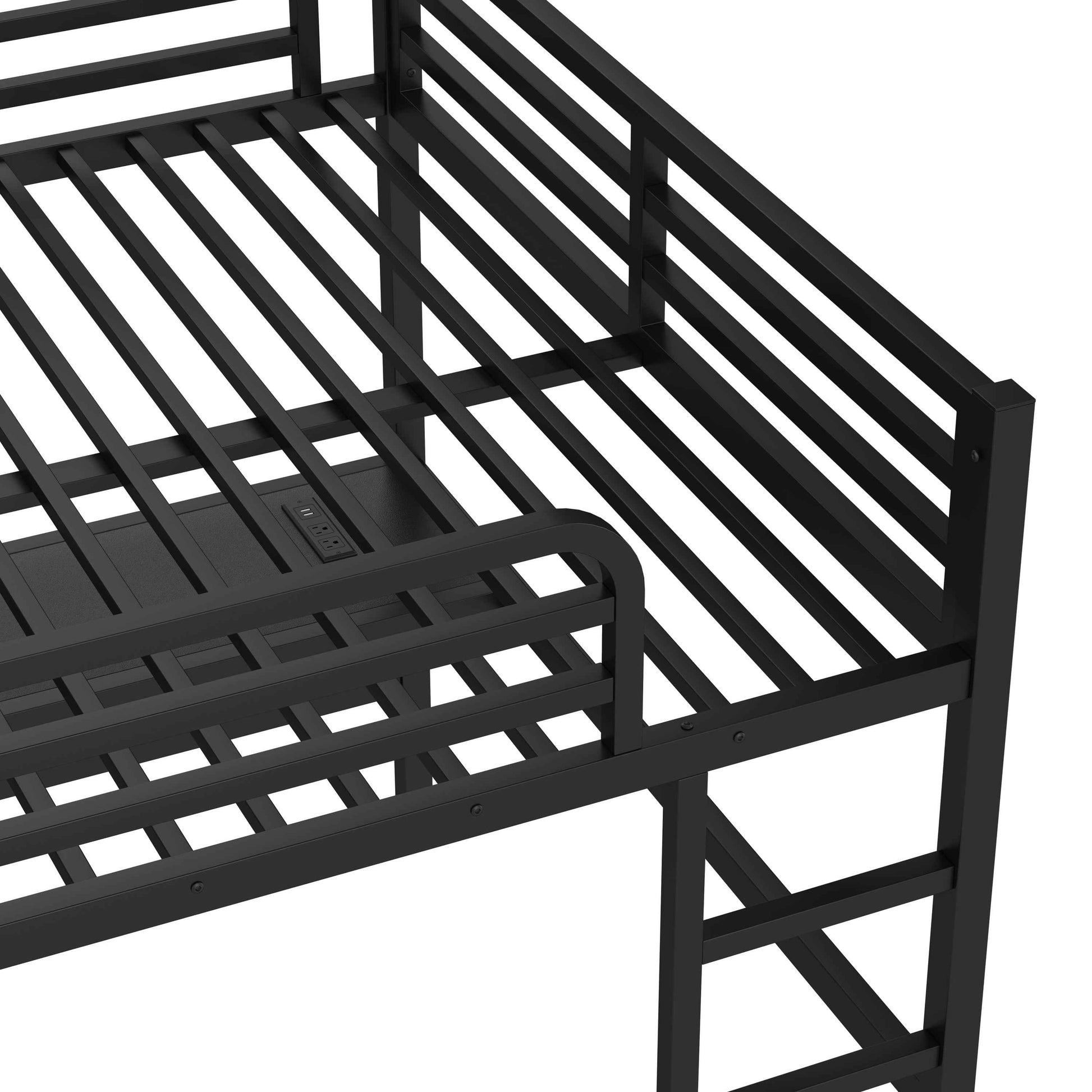Metal Queen Size Loft Bed with Power Outlet and LED Lighted, Space-Saving, Noise Reduced, Black