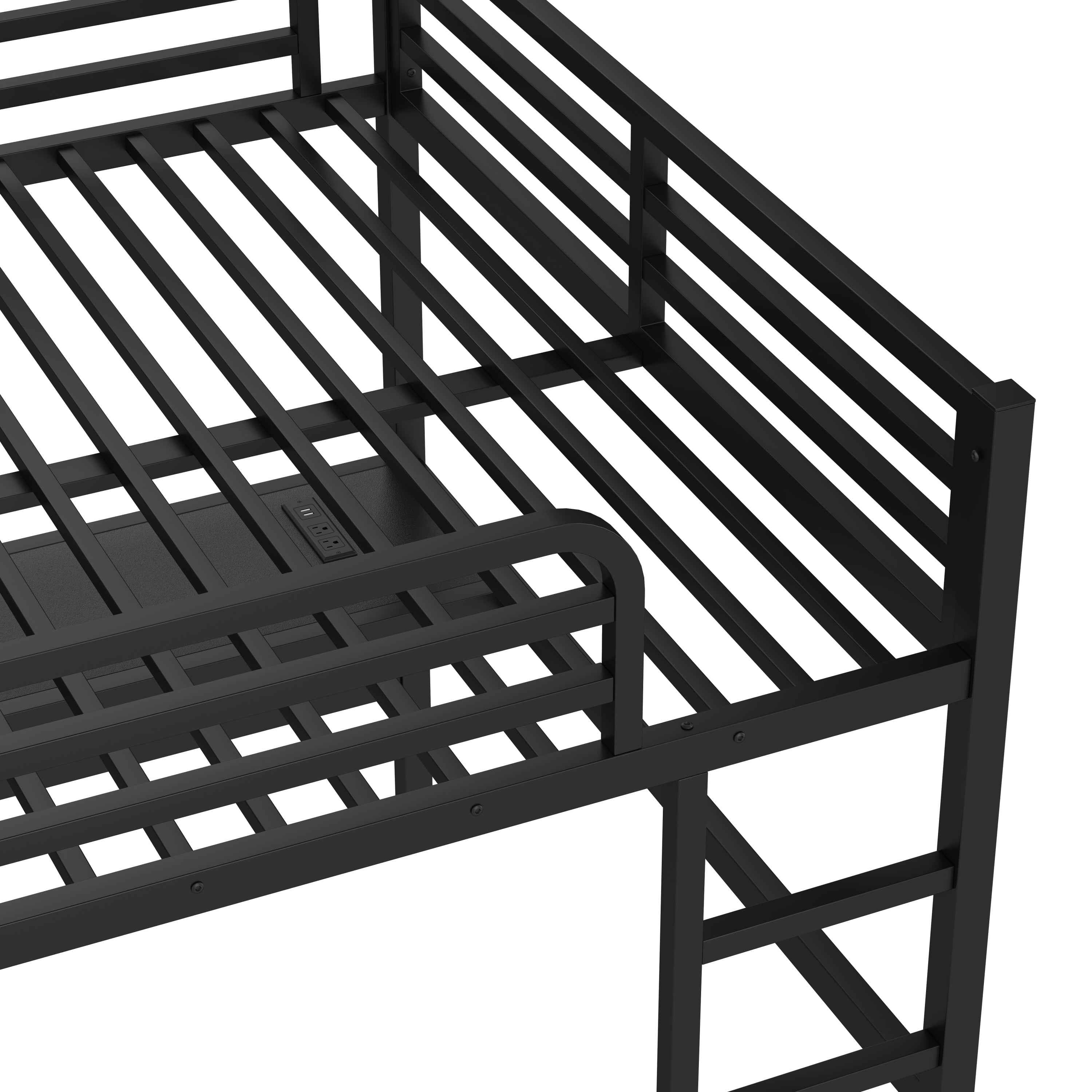 Metal Queen Size Loft Bed with Power Outlet and LED Lighted, Space-Saving, Noise Reduced, Black