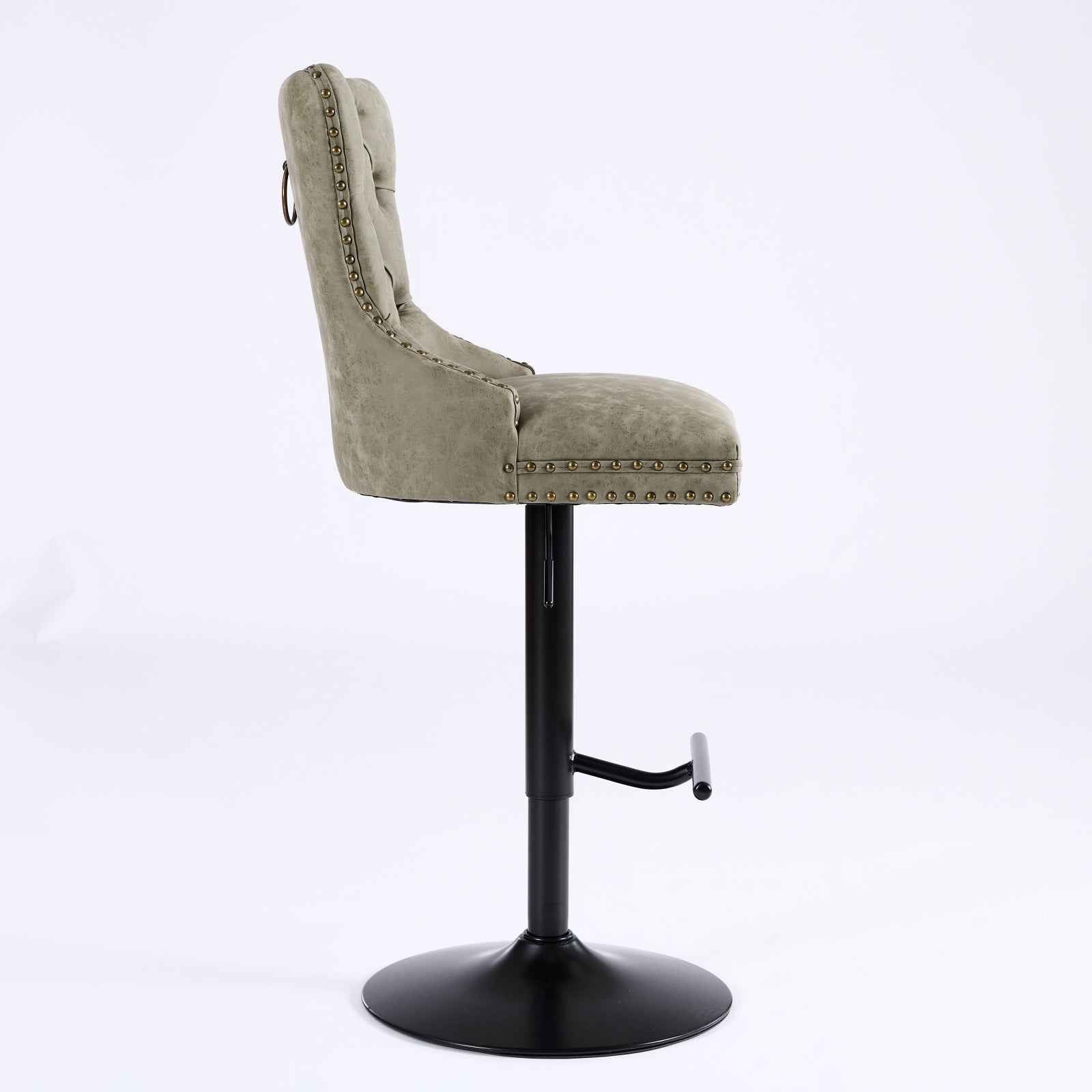 A&A Furniture,Aged and Retro PU Swivel Barstools Adjusatble Seat Height from 26-33 Inch, Modern Bar Stools with Backs Comfortable Tufted for Home Pub and Kitchen Island (Olive Green,Set of 2)