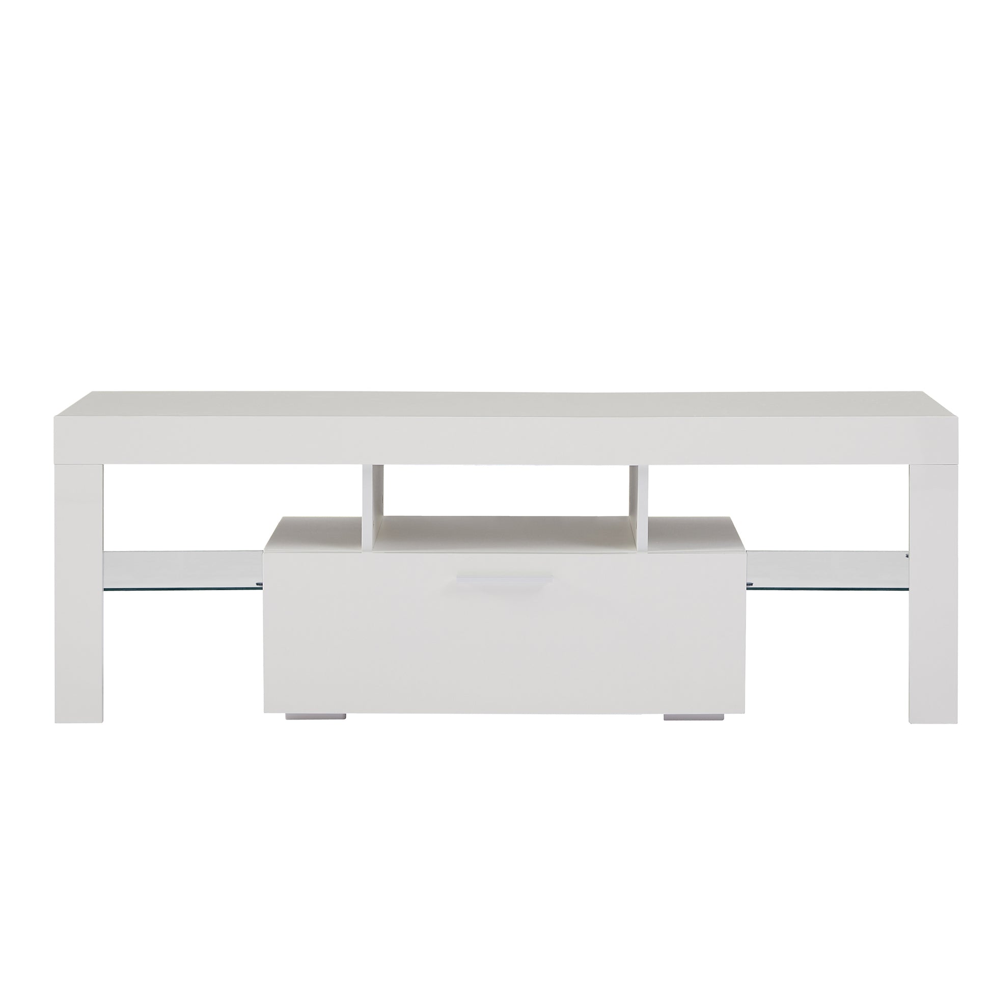 FashionTVstandTVcabinet,EntertainmentCenter,TVstationTV console,media console,with LEDlight belt,light belt remote control,toughenedglassshelf,metal handle,Canbeplaced in the living room,bedroom,white - Abrihome