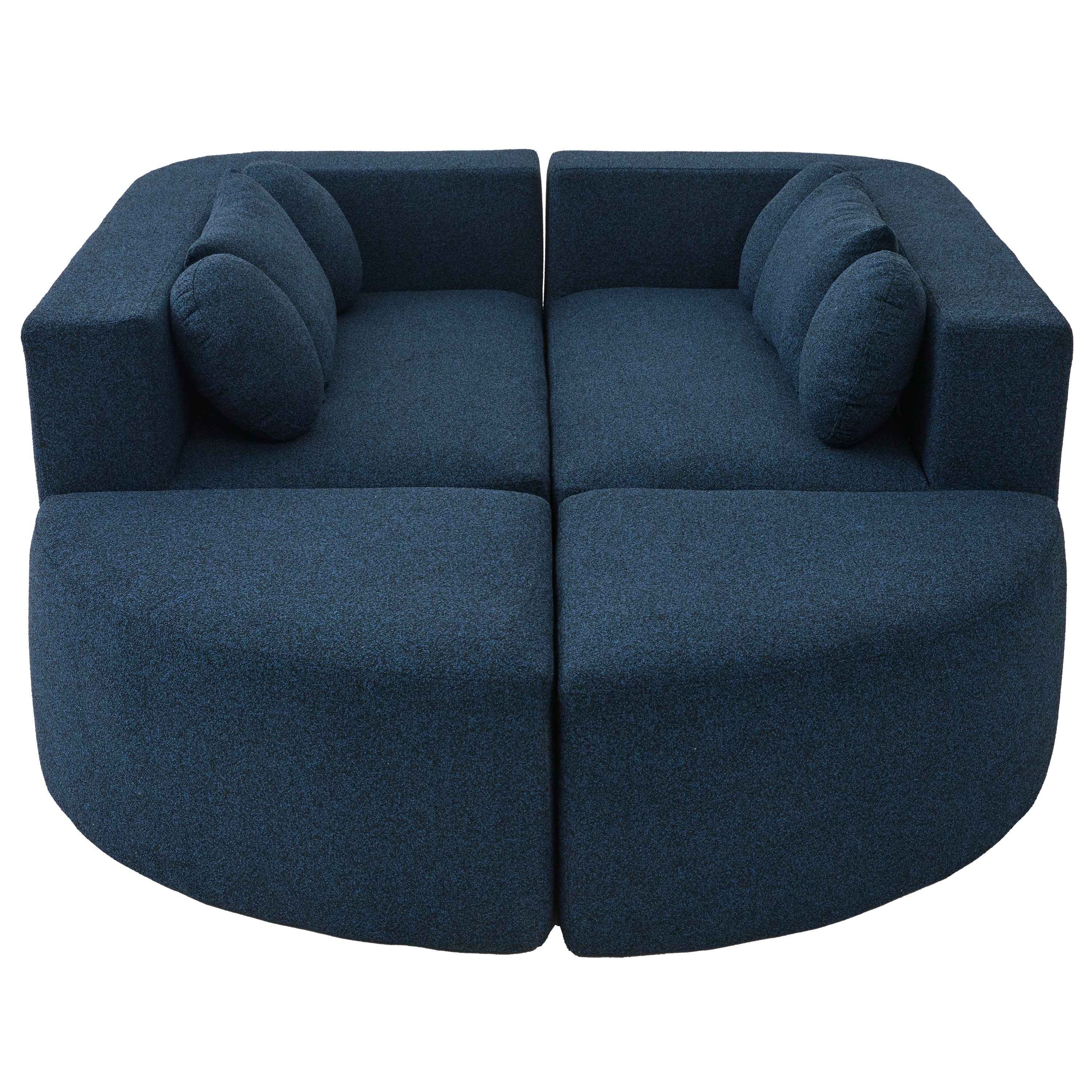 Boneless Couch Modular Sectional Sofa with Deep Seating and Curved Design in Blue Boucle, 114.9 Inches