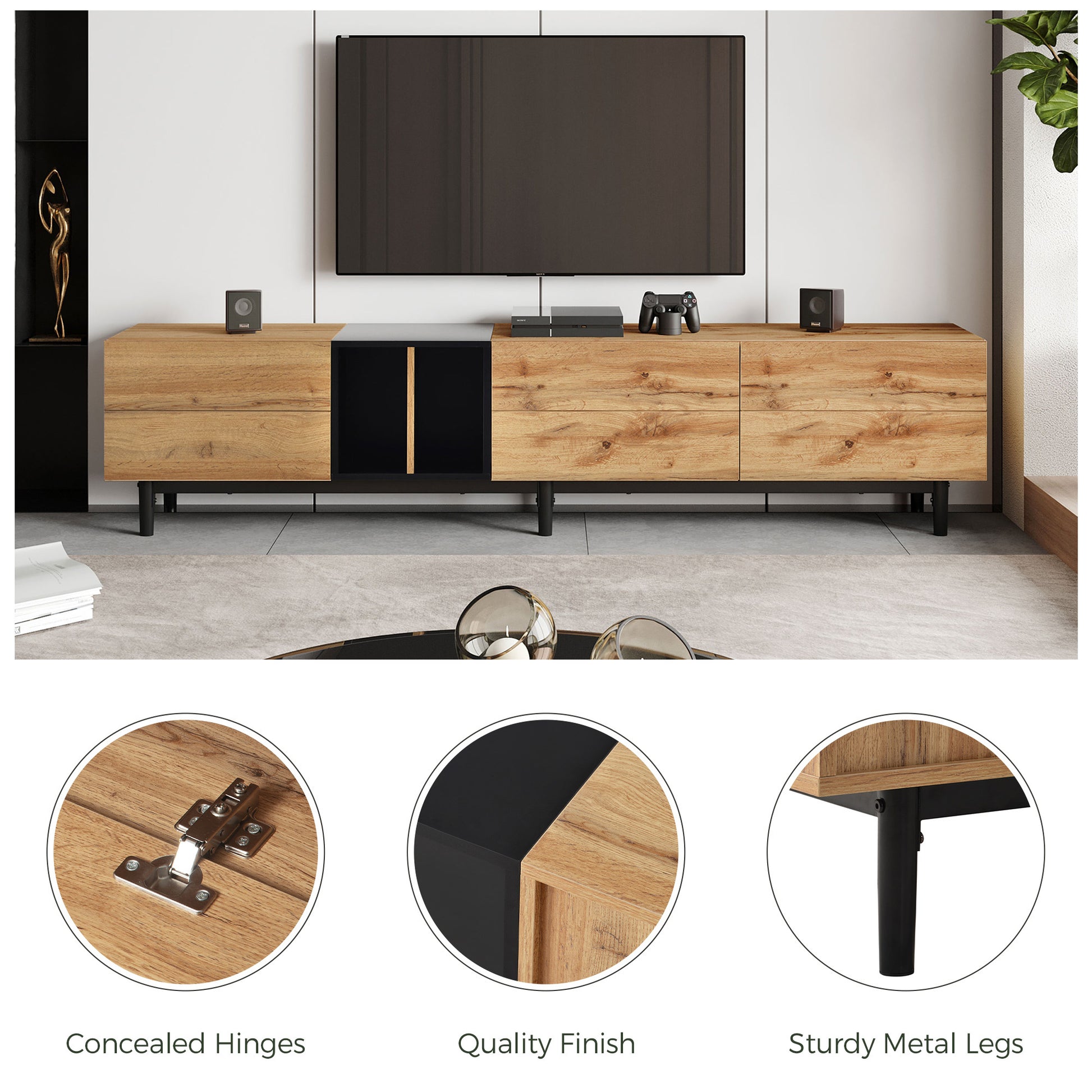 Modern TV Stand for 80'' TV with 3 Doors, Media Console Table, Entertainment Center with Large Storage Cabinet for Living Room, Bedroom - Abrihome