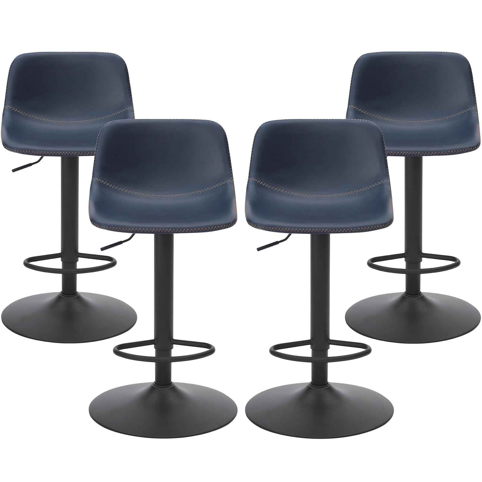 Adjustable Bar Stools Set of 2, Mid Century Modern Swivel Bar Stools, Industrial Bar Height Stools With Back Support Counter Height Bar Chairs Pu Leather Bar Stool for Kitchen Island Rustic Barstools