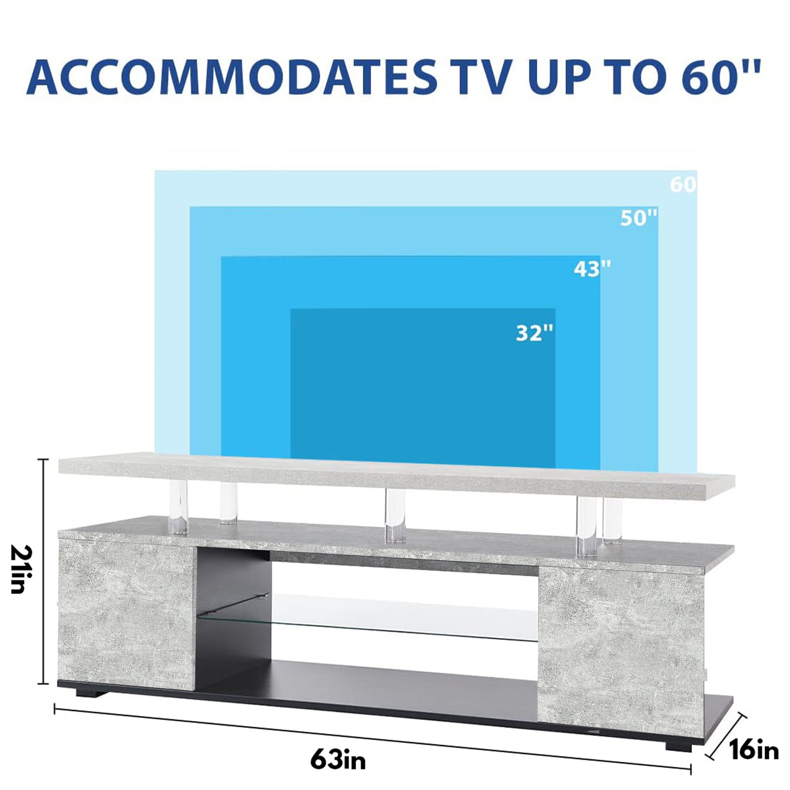 TV Stand for 70 Inch TV LED Gaming Entertainment Center Media Storage Console Table with Large Side Cabinet for Living Room Gray