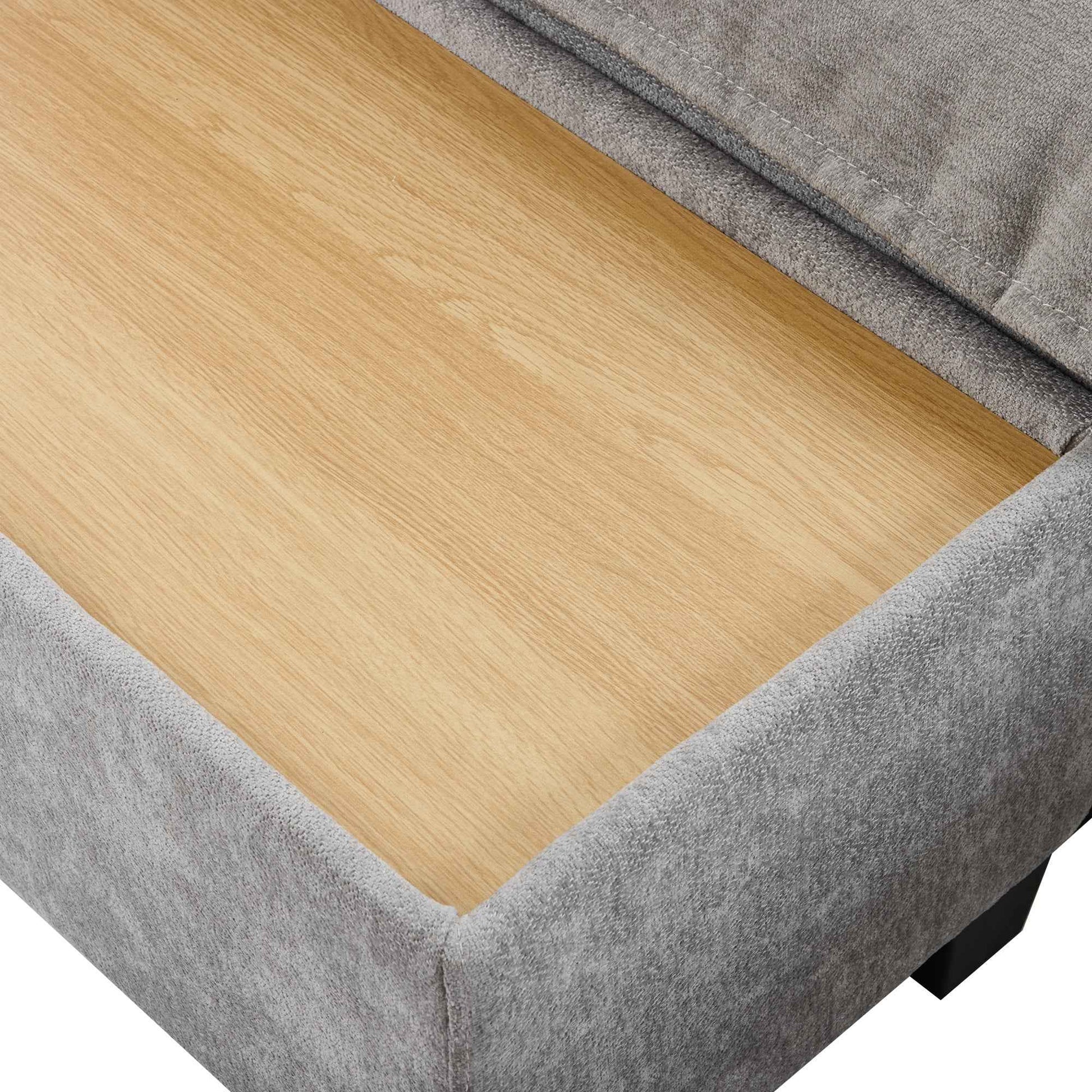 Modular 90' U-shaped Sectional Sofa with Movable Ottoman and Hidden Charging Coffee Table, Grey, Chenille