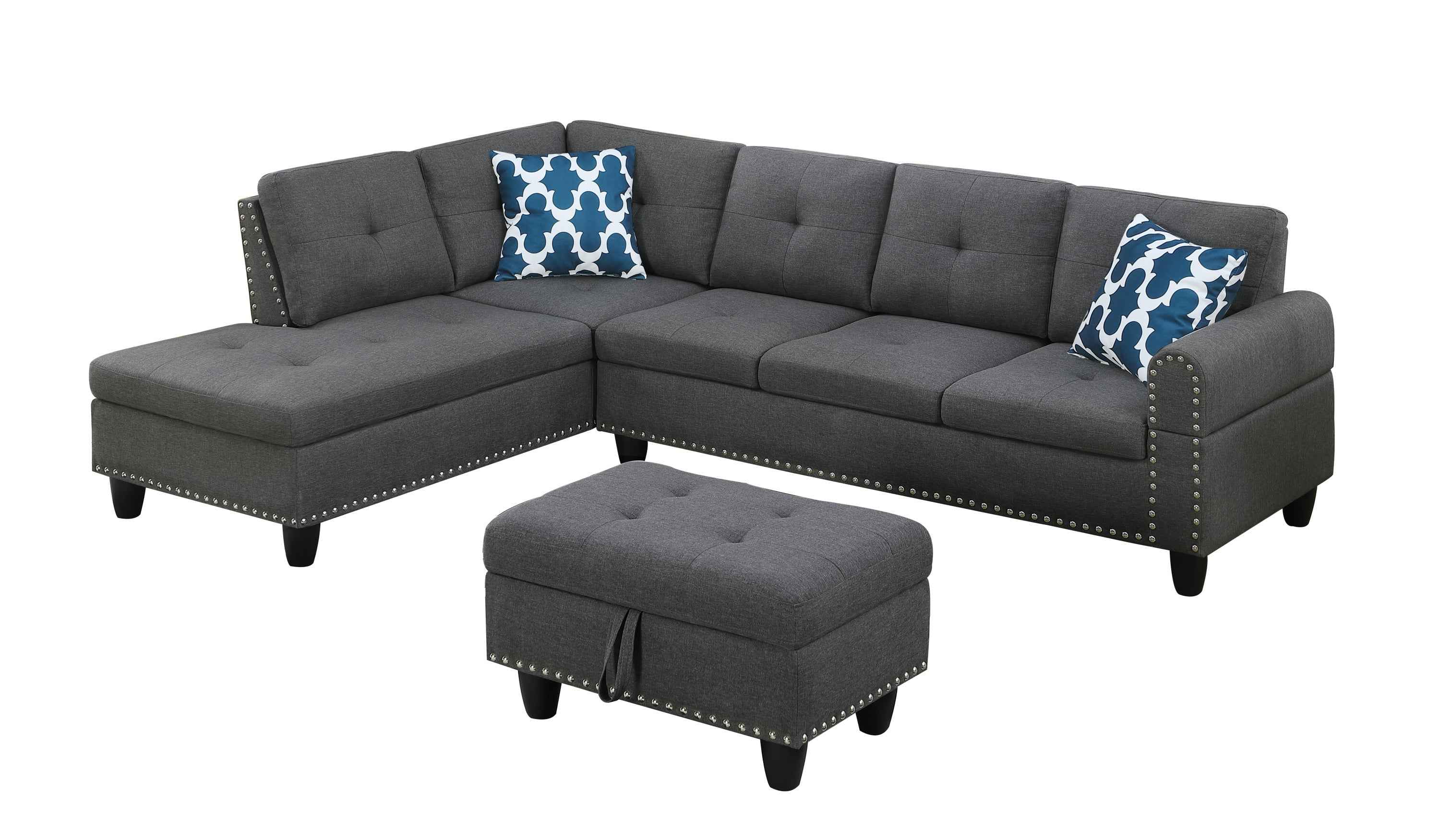 Cup - holder Console - Featured Corner Sofa in Charcoal - Dark Gray