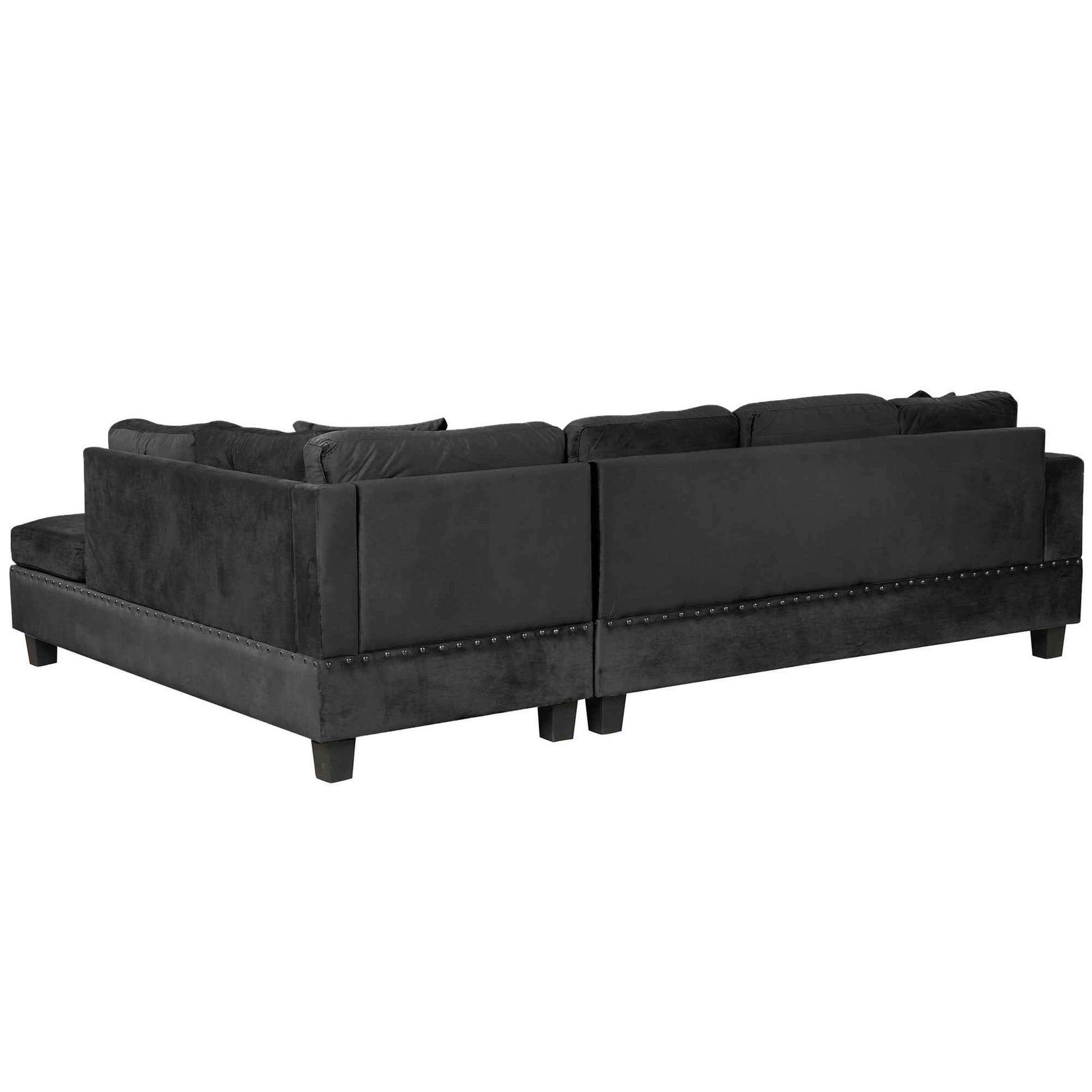 Modern Sectional Sofa with Storage Ottoman, L-Shape Couch with 2 Pillows and Cup Holders, Black Velvet, 105'