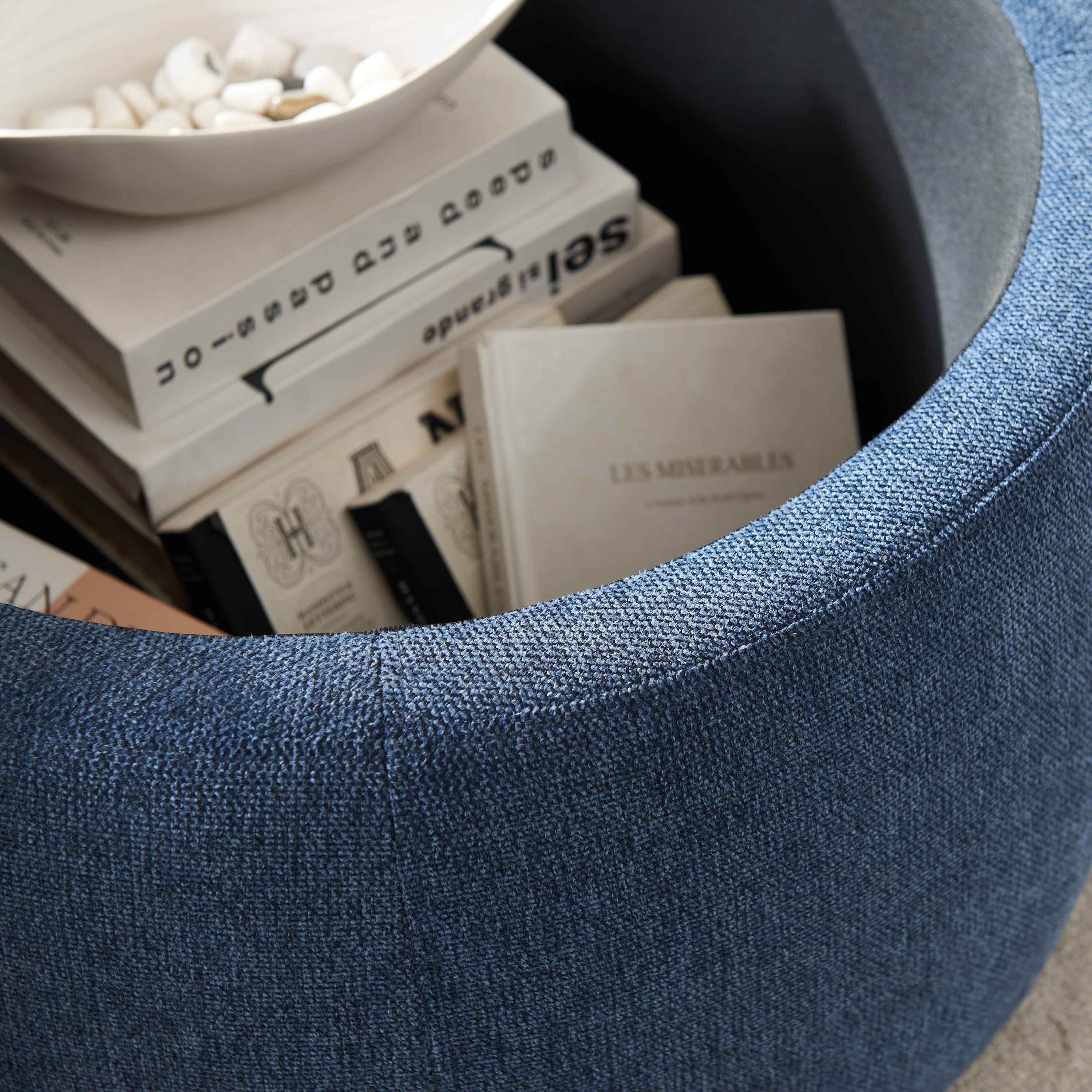 Round Storage Ottoman, 2 in 1 Function, Work as End table and Ottoman, Navy (25.5'x25.5'x14.5')