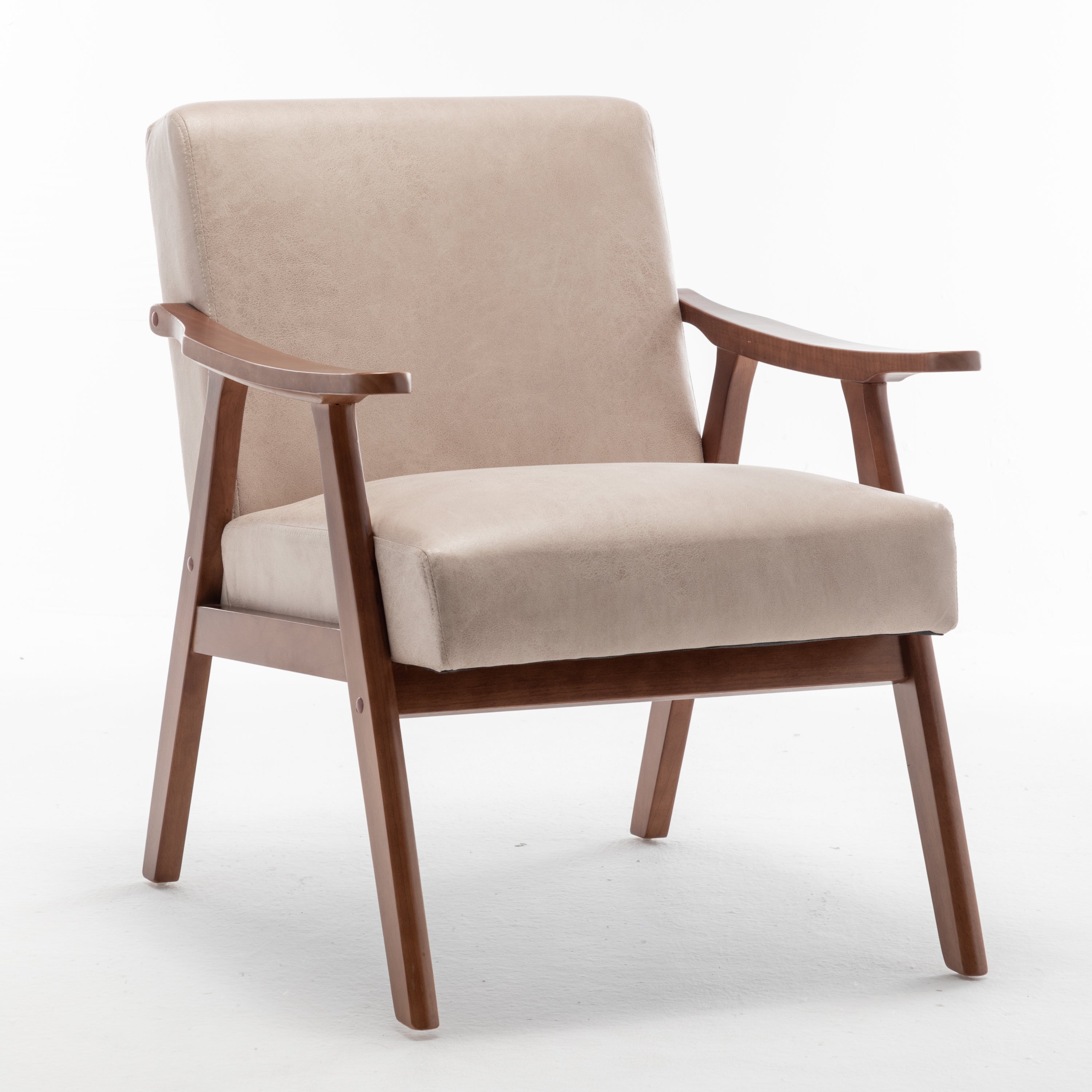 Mid-Century Modern Wingback Accent Chair with Solid Wood Frame and Extra-Thick Backrest – Lounge Chair for Living Room, Bedroom, or Reading Room