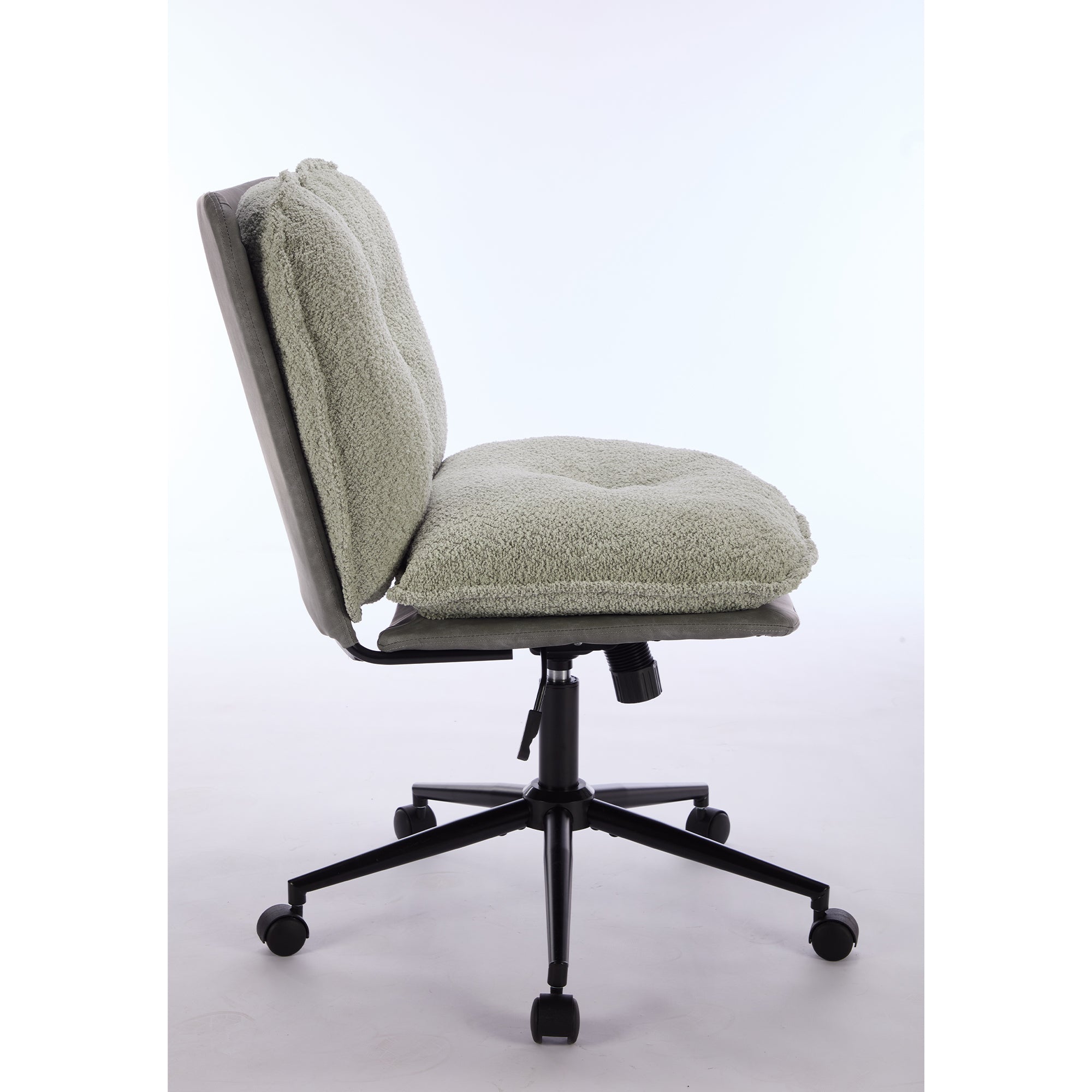 Oversize Seat Cirss Cross Chair with Wheels, Elegant Design Computer Chair, Adjustable Height 360° Rolling Swivel Home Office Chair for Small Space, Dressing Room, Living Room (GRAY+GREEN)