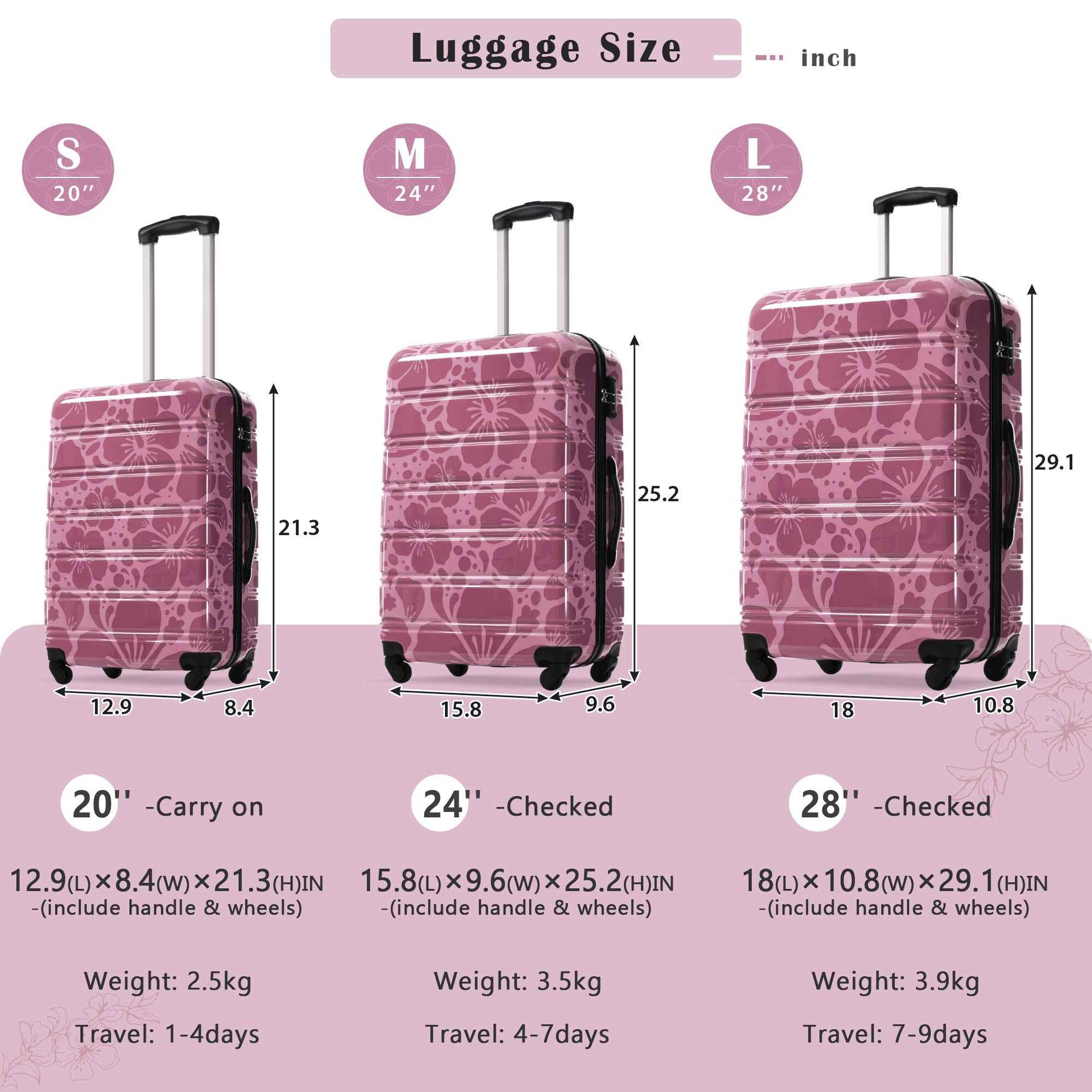 Hardshell Luggage Sets 3 pcs Spinner Suitcase with TSA Lock Lightweight-20'+24'+28' Luggages