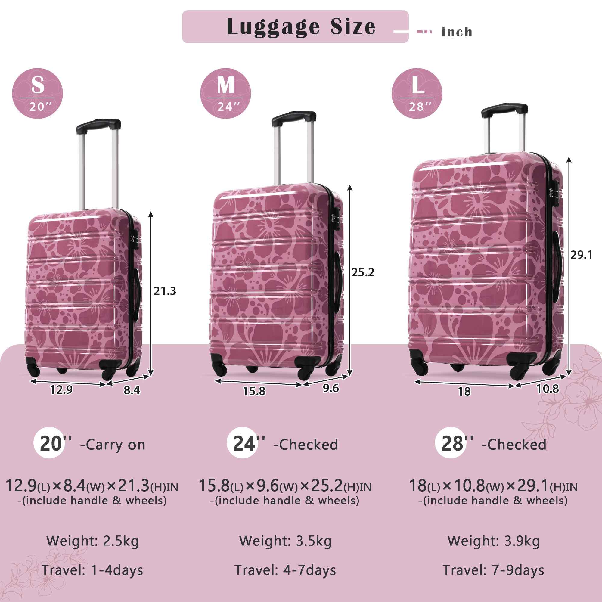 Hardshell Luggage Sets 3 pcs Spinner Suitcase with TSA Lock Lightweight-20'+24'+28' Luggages