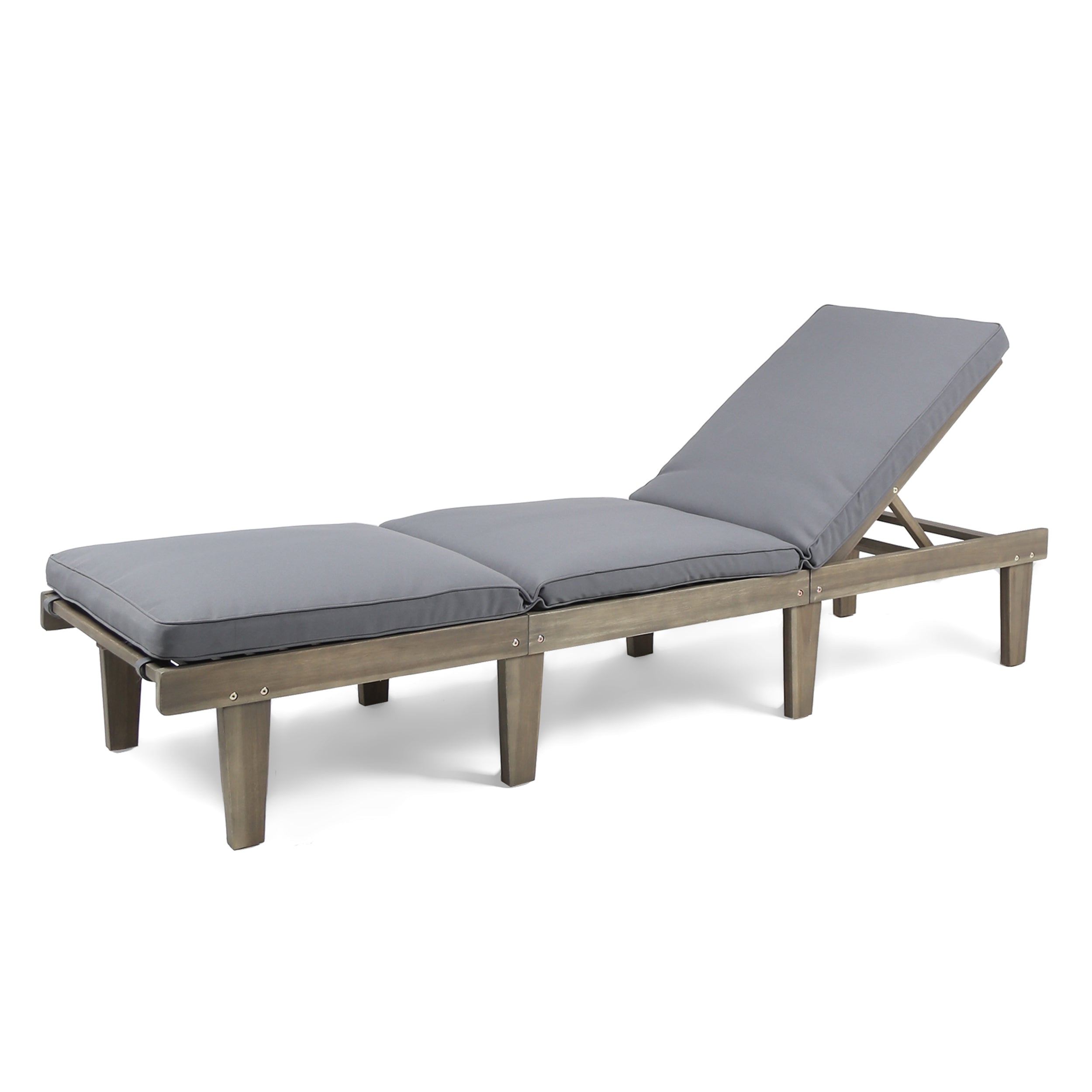 ARIANA KD Wooden Chaise Lounge with Cushion, Stylish Outdoor Relaxation, Grey Acacia Wood, 78.75 Inches