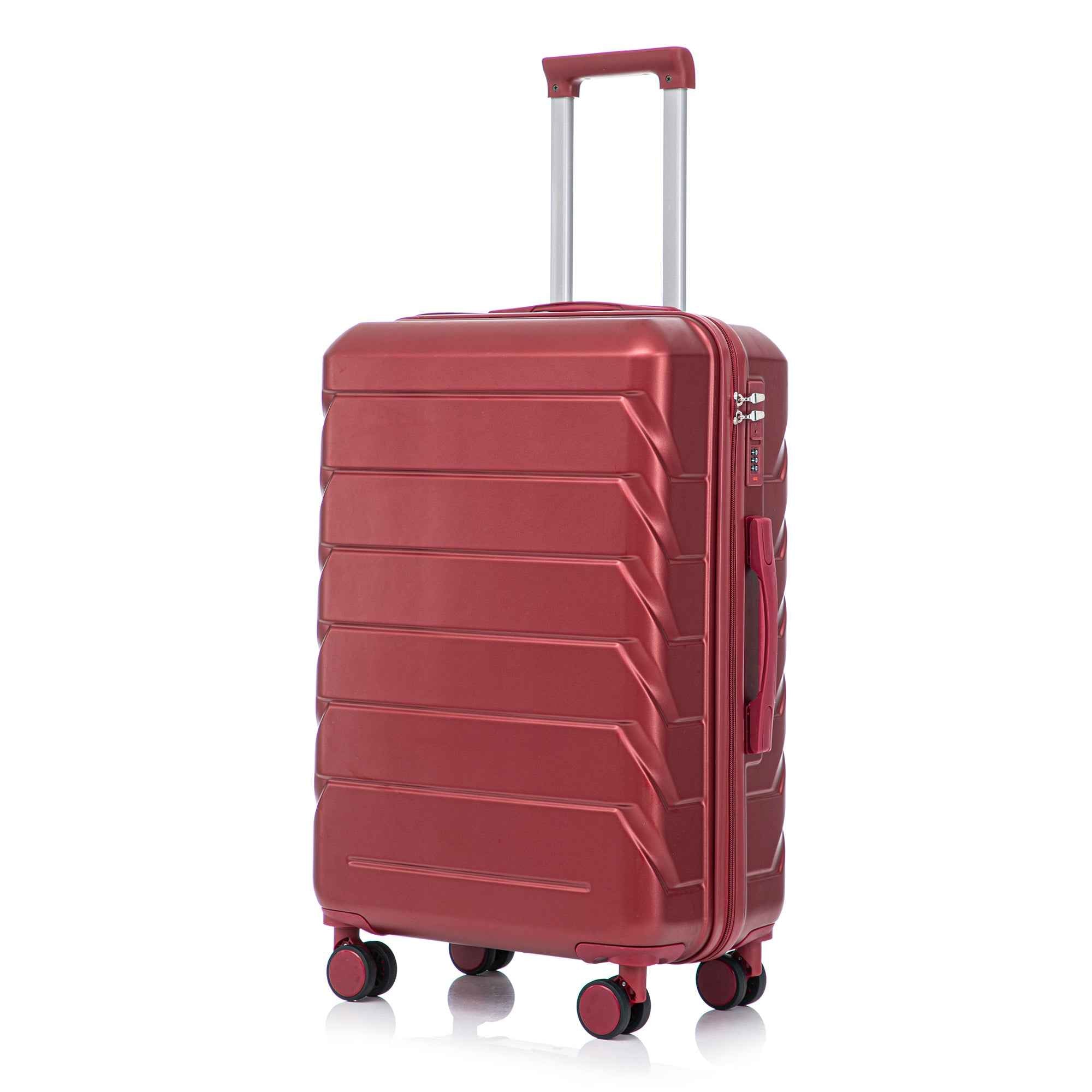 Set 3PCs 20'/24'/28' ABS Spinner Wheel Luggage, Matching Color, with Combination Lock - Wine Red
