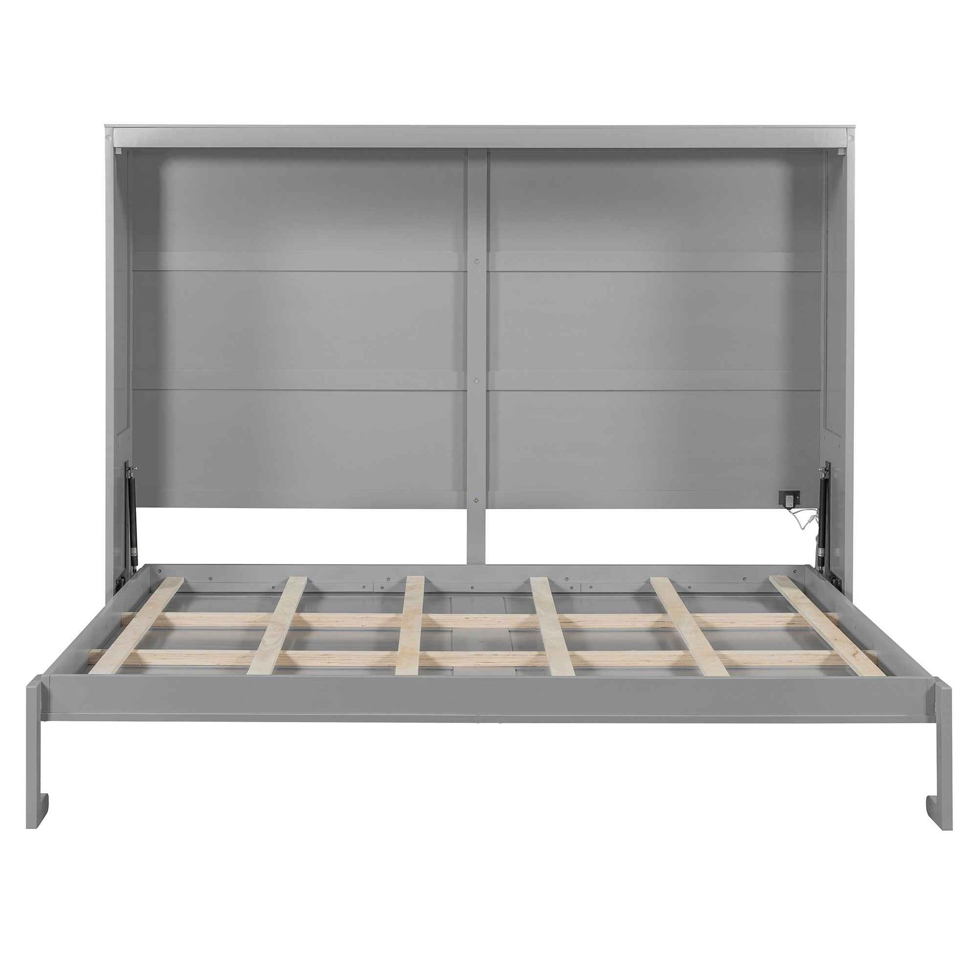 Queen Size Murphy Bed Wall Bed Modern design with LED Lights,Gray