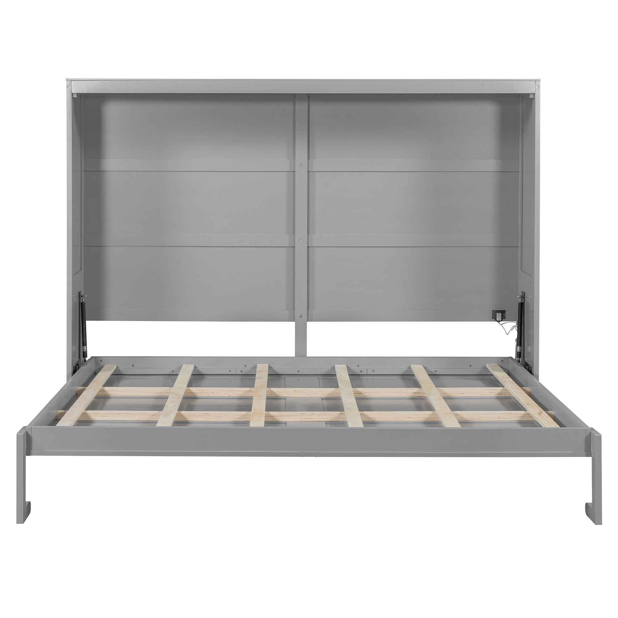 Queen Size Murphy Bed Wall Bed Modern design with LED Lights,Gray