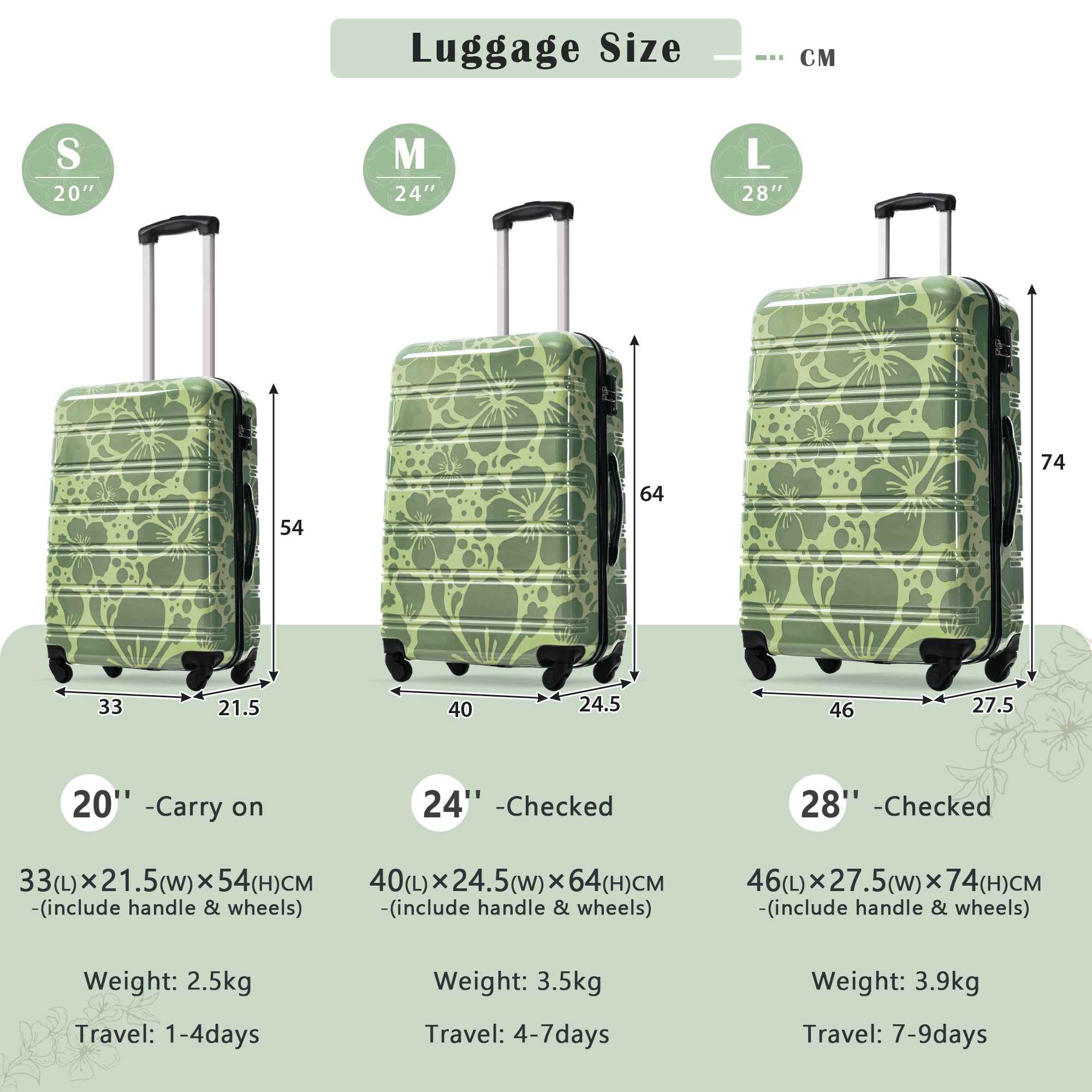 Hardshell Luggage Sets 3 pcs Spinner Suitcase with TSA Lock Lightweight-20'+24'+28' Luggages