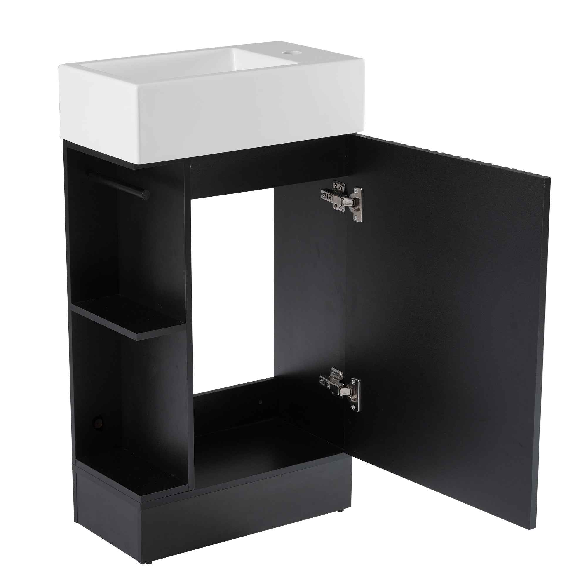 18.6' Bathroom Vanity with Sink, Bathroom Vanity Cabinet with Two-tier Shelf, Left or Right Orientation, Black (WF308491 New Color)