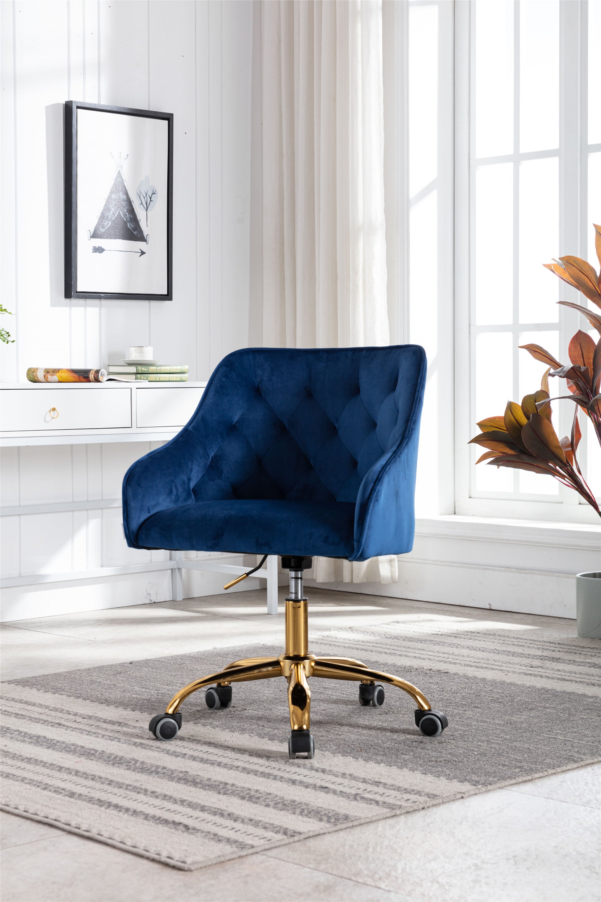 COOLMORE Velvet Home Office Desk Chair, Modern Cute Computer Chair, Wheels Swivel Height Adjustable Swivel Task Chair for Home Office (Navy Velvet)