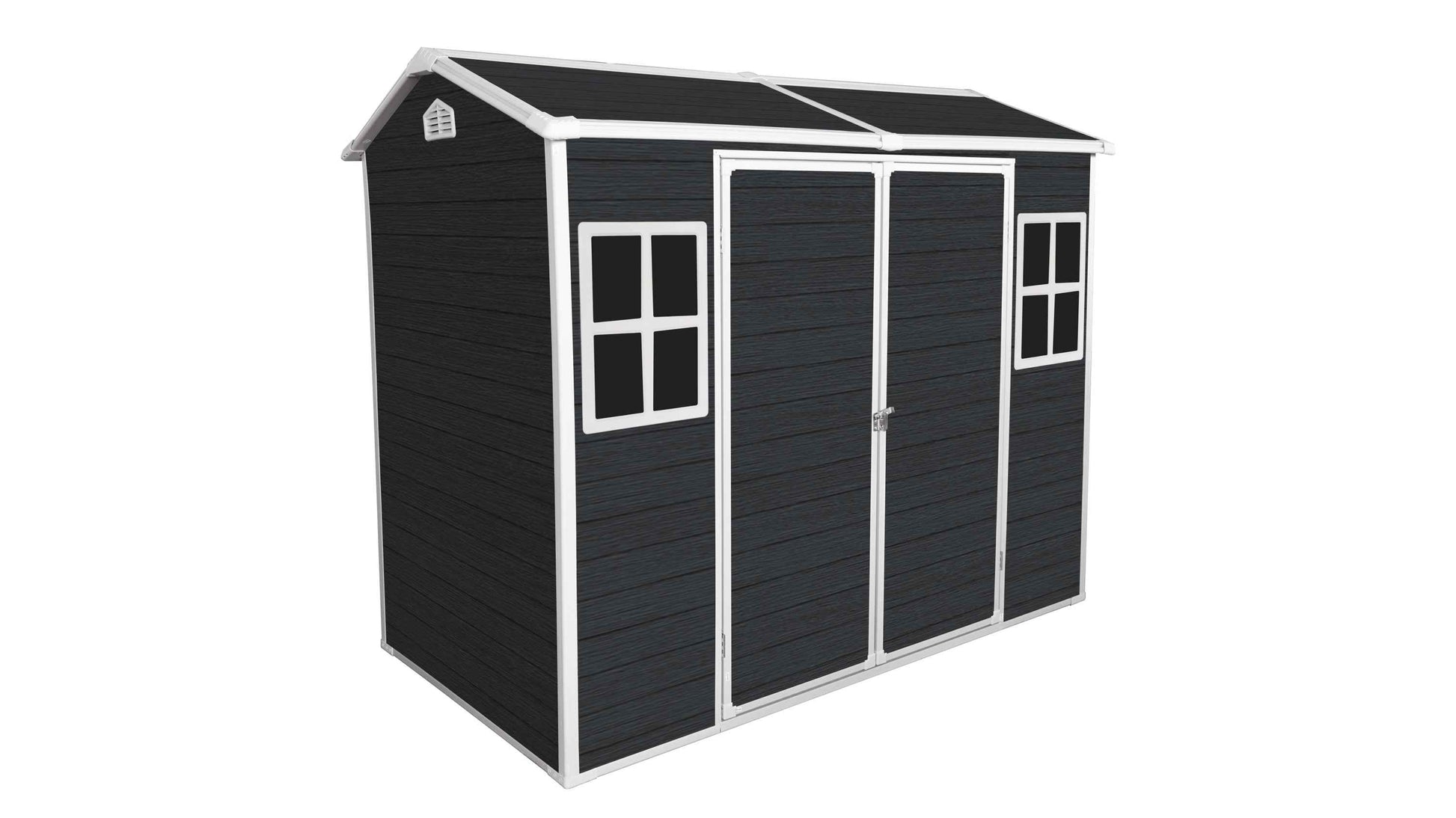 8x4ft Outdoor Resin Garden Shed with Floor and 2 Windows, Plastic Patio Outdoor Storage Shed with Lockable Door for Garden Tools, Bicycles, Trash Cans, Black