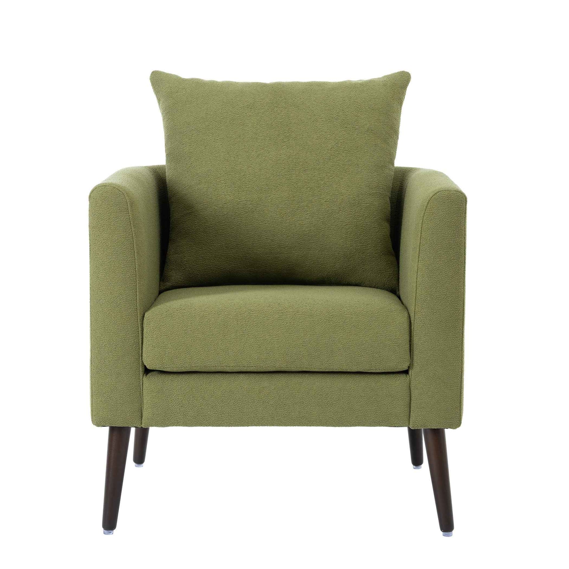 Modern Fabric Accent Chair, Upholstered Armchair for Living Room, Mid Century Fabric Lounge Chair w/Pillow, Comfortable Reading Chair with Wood Legs for Living Room, Bedroom, Reception Room (Olive)