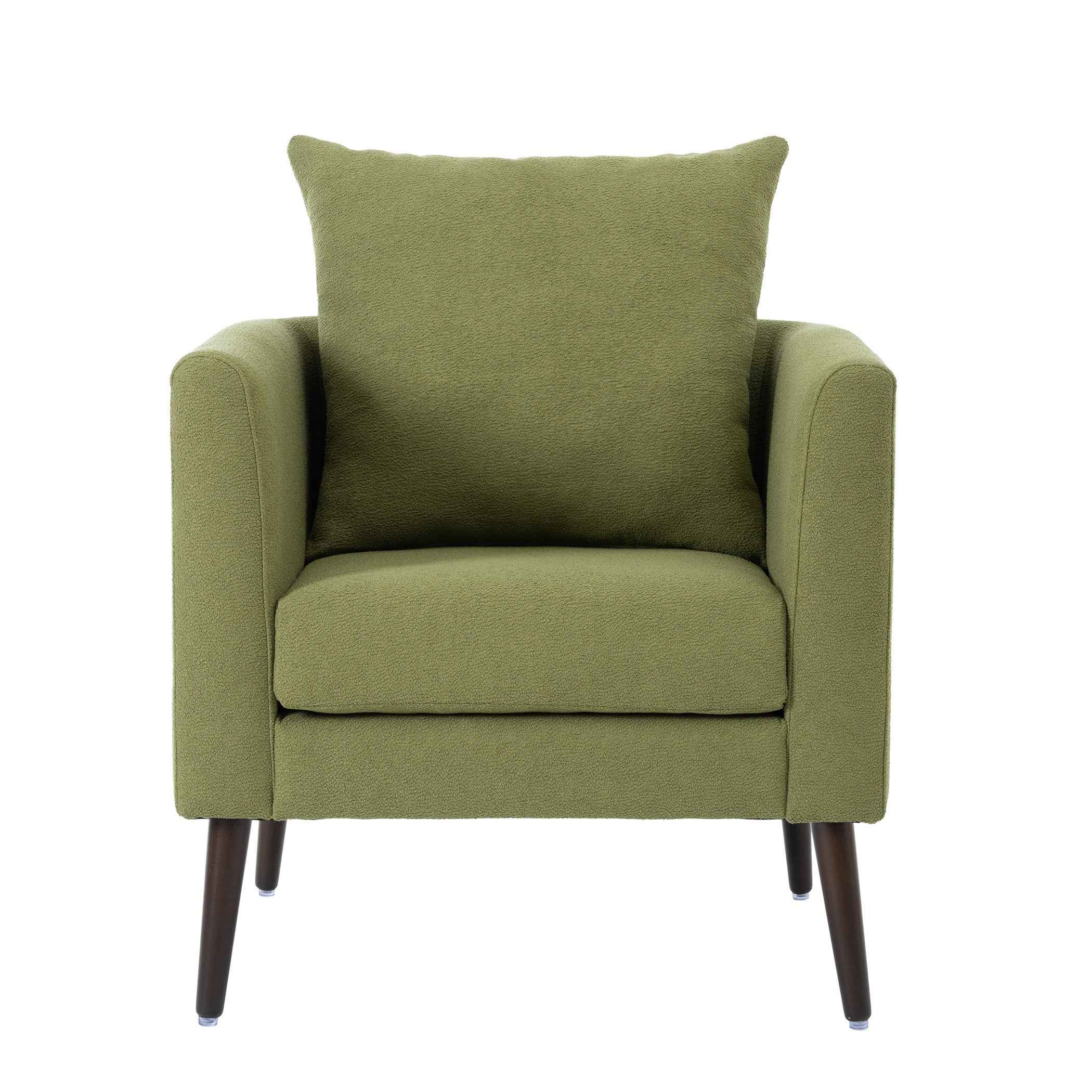 Modern Fabric Accent Chair, Upholstered Armchair for Living Room, Mid Century Fabric Lounge Chair w/Pillow, Comfortable Reading Chair with Wood Legs for Living Room, Bedroom, Reception Room (Olive)