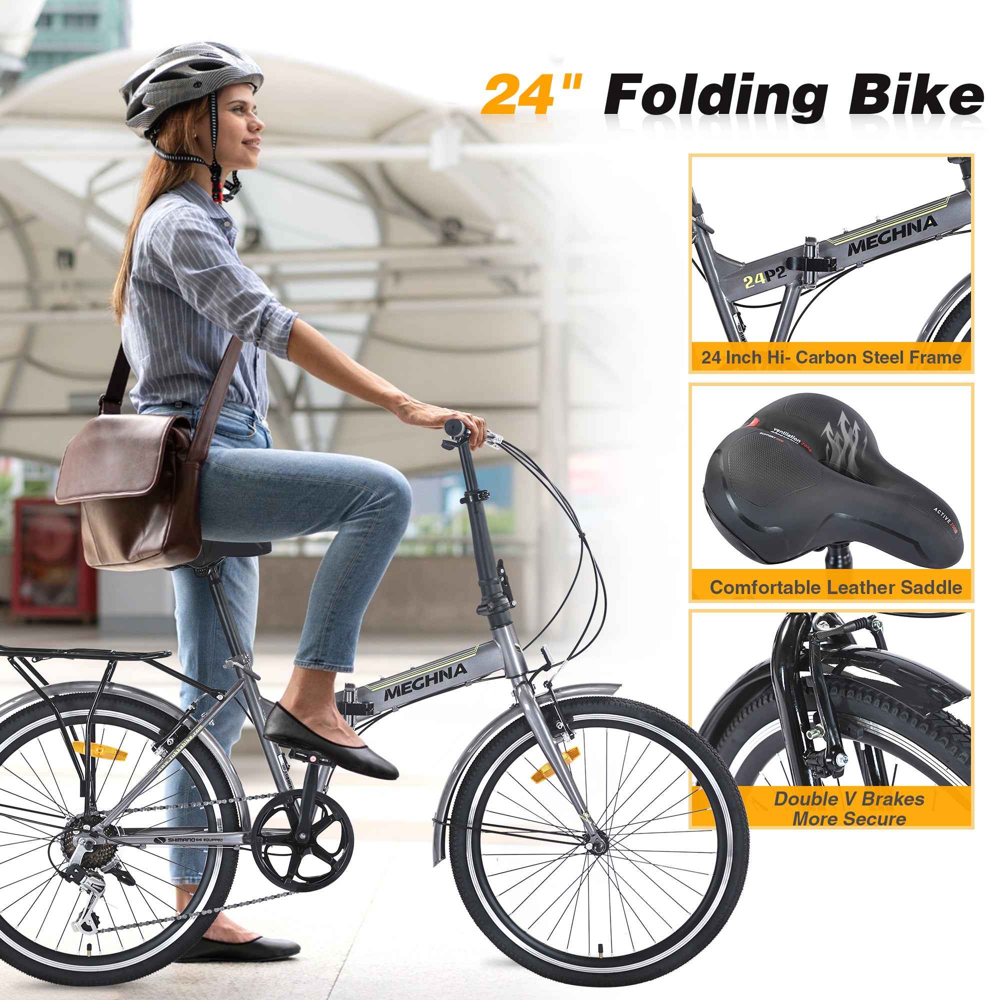 24' Folding City Bike Steel Frame 7 Speed Folding Bike