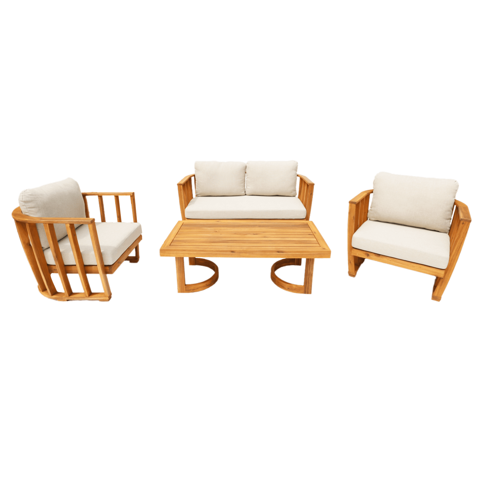 Stylish 4-Piece Acacia Wood Outdoor Sofa Set with Cushions(PAS-2521-19F-2SS+SS*2+TA) - Abrihome