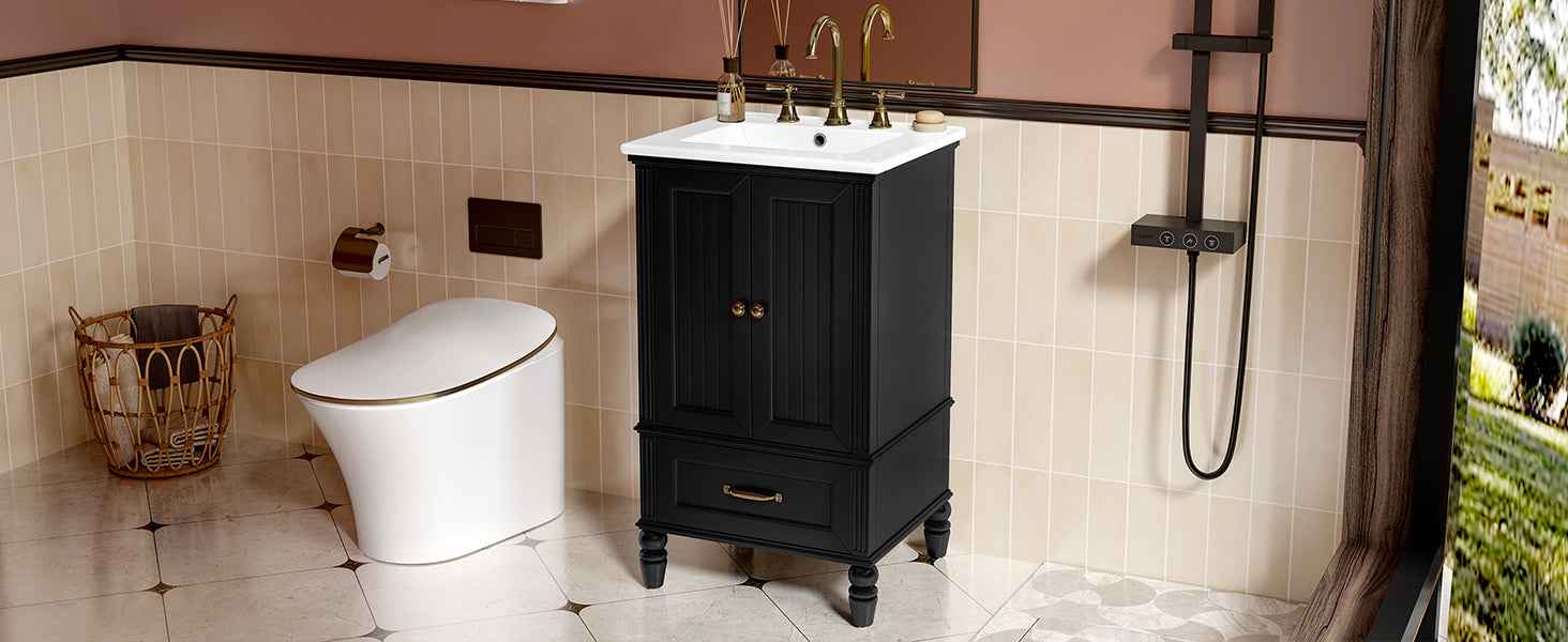 20' Bathroom Vanity with Sink, Bathroom Cabinet with Two Doors, Magnetic Door Stopper and  Adiustable Foot Pads, A Drawer, Black