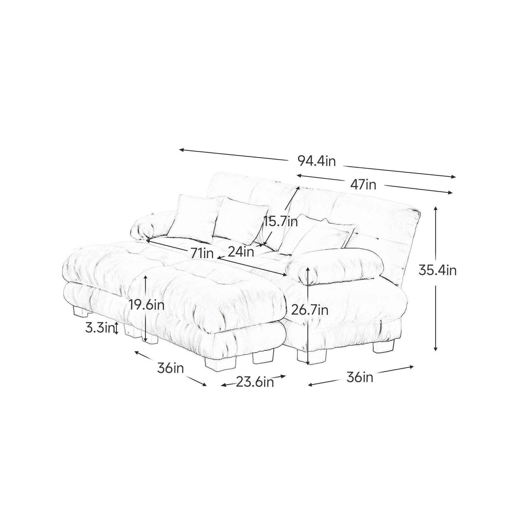 Cloud Couch Sleeper Sofa for Living Room, Chenille 2 Seater sofa with 2 Lumbar pillows and 2 throw pillows , Upholstered Wide Arm Sofa with 2 Ottomans,Chenille Green