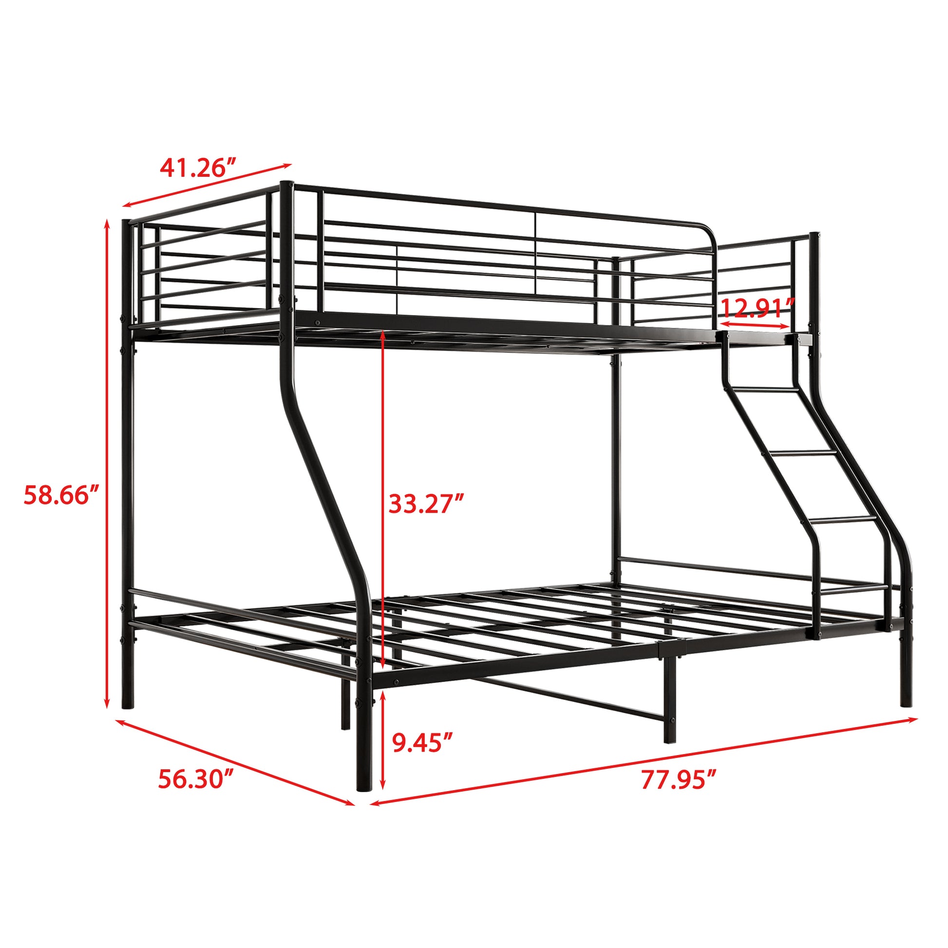 Heavy Duty Twin-Over-Full Metal Bunk Bed, Easy Assembly with Enhanced Upper-Level Guardrail, Black - Abrihome