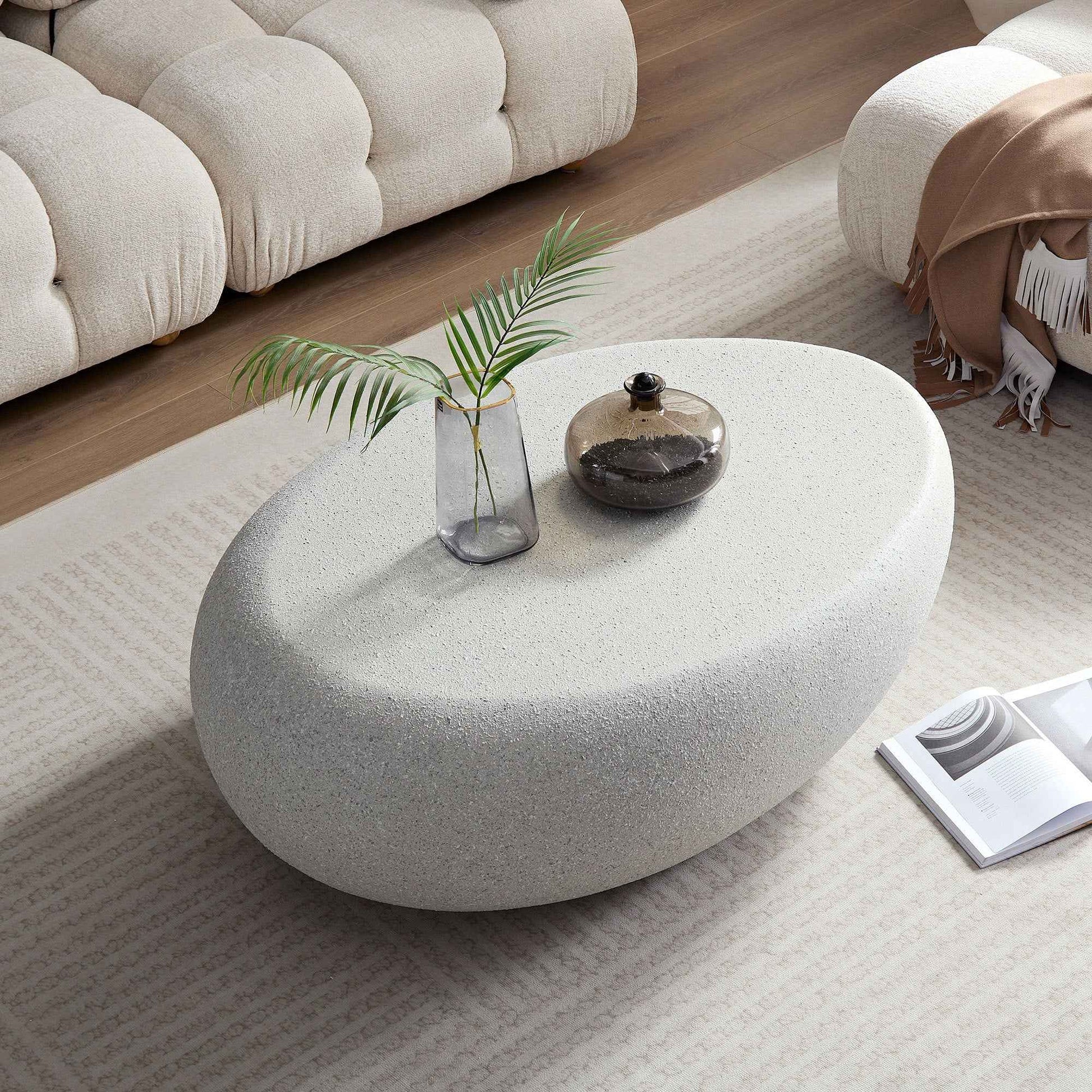43.31''Fiberglass Elliptical Coffee Table for Living Room Vintage Table,Matte Rocks Table front of the Sofa, Irregular Center Table,No Need Assembly