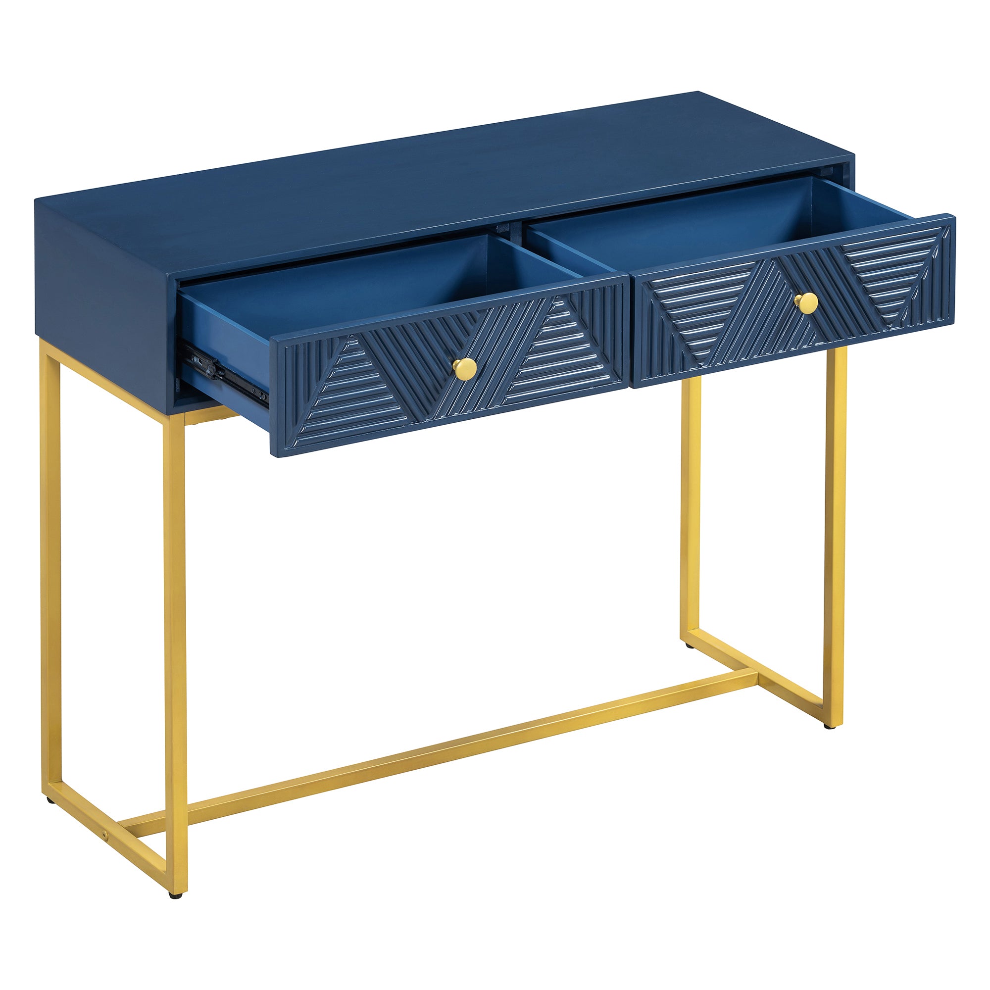 TREXM Modern Sleek Console Table Two Drawers with Stripe Design for Living Room and Entryway (Navy)