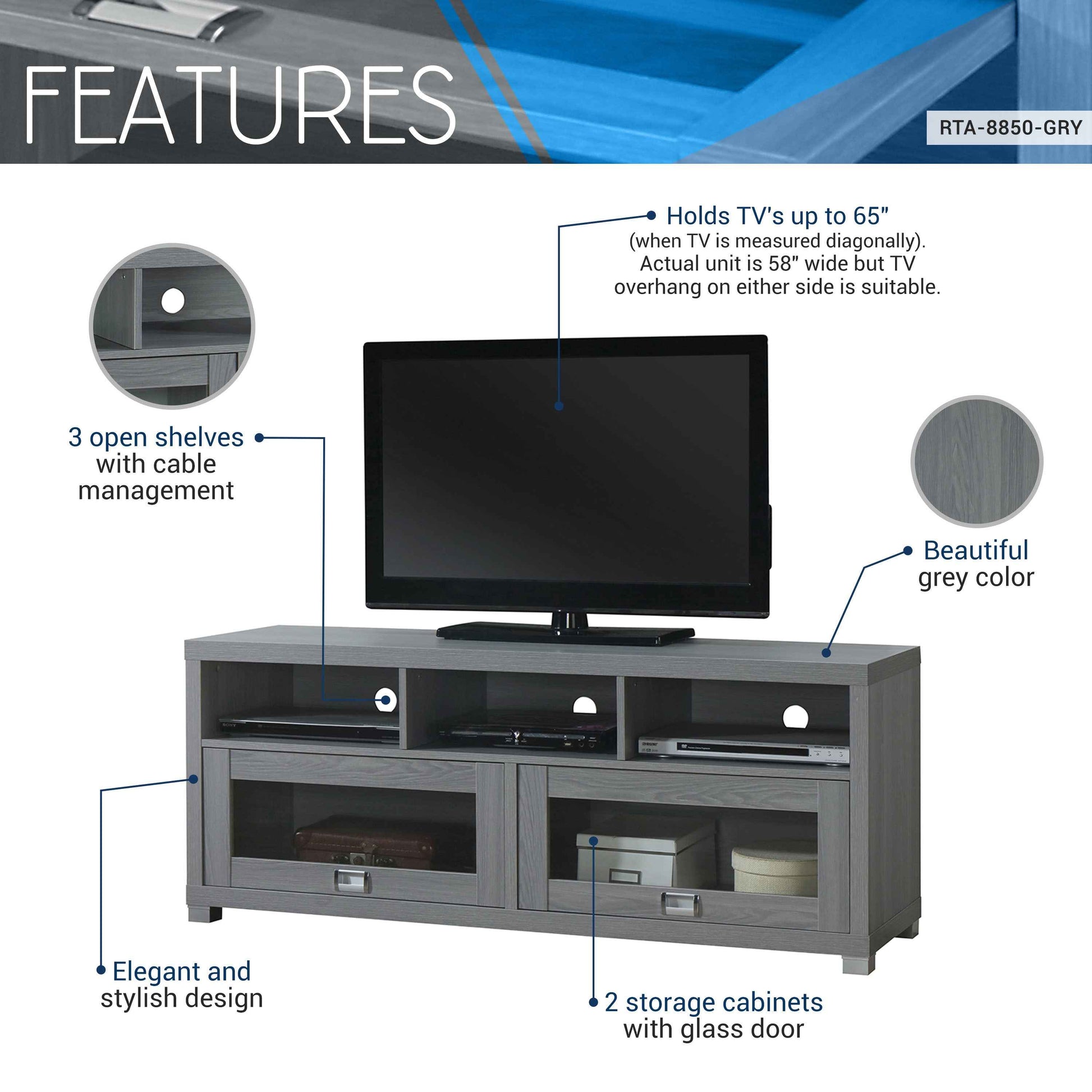 Durbin TV Stand for TVs up to 65in, Grey