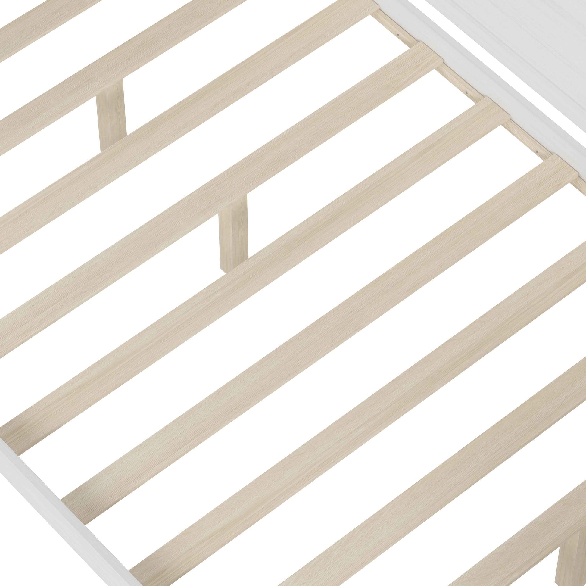 Wooden Full Size Daybed with Storage Shelves, Multi-functional Bed with Twin Size Trundle Bed and  Study Desk, Antique White