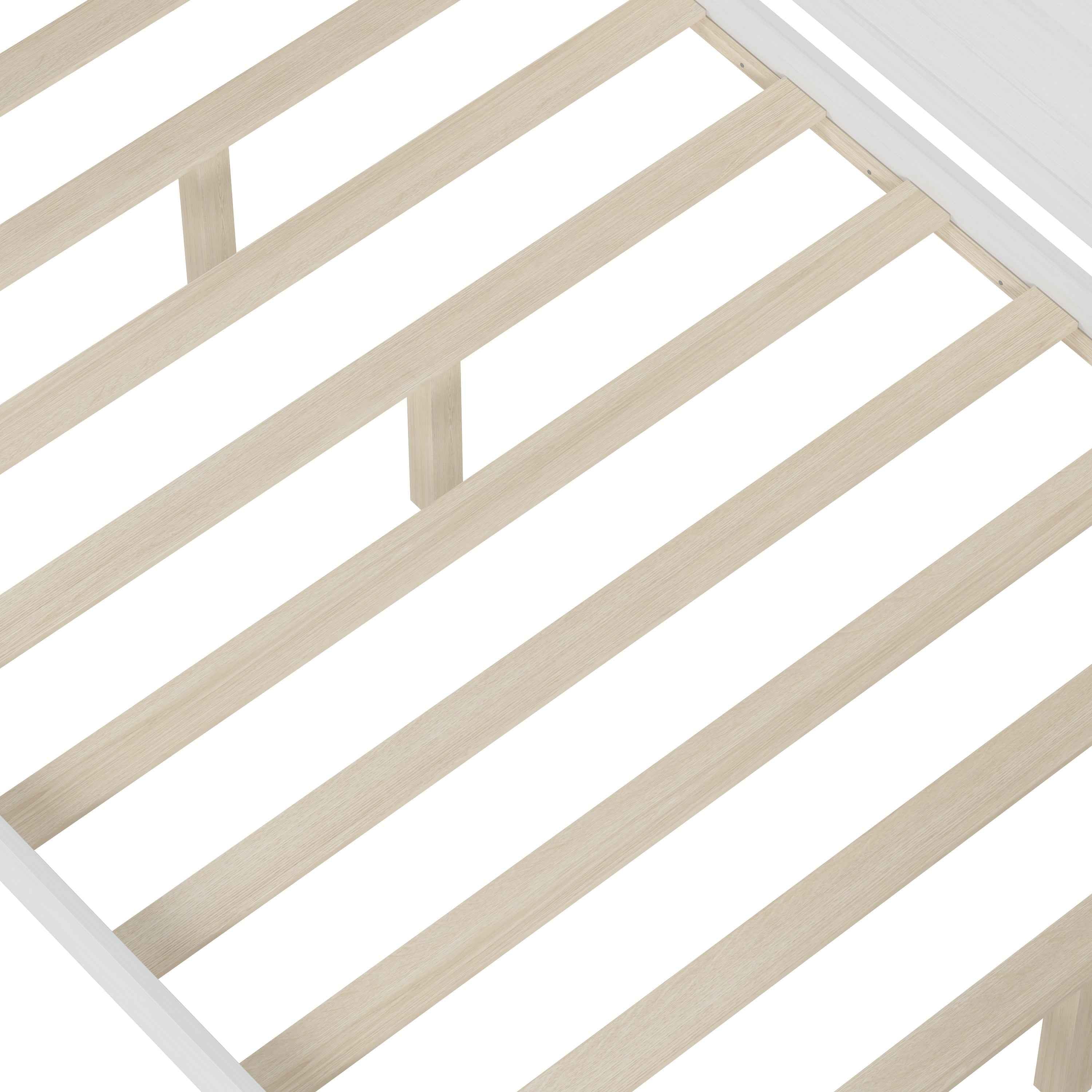 Wooden Full Size Daybed with Storage Shelves, Multi-functional Bed with Twin Size Trundle Bed and  Study Desk, Antique White