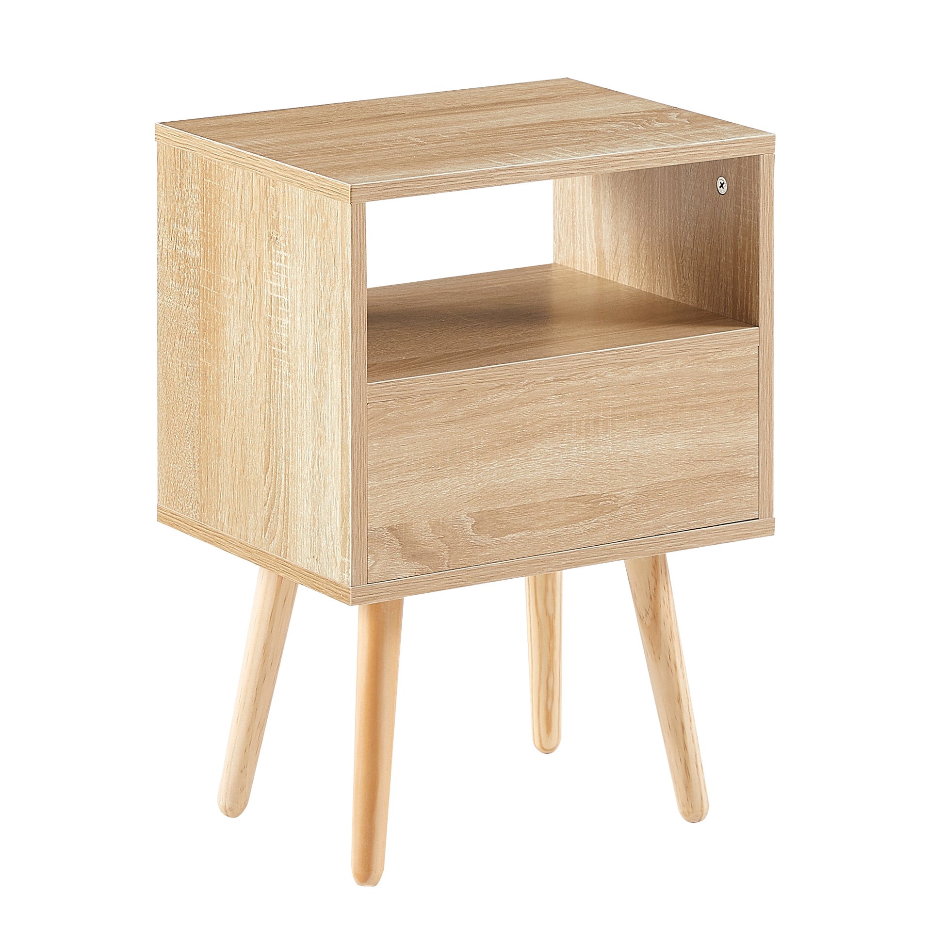 15.75" Rattan End table with  drawer and solid wood legs, Modern nightstand, side table for living room, bedroom,natural - Abrihome